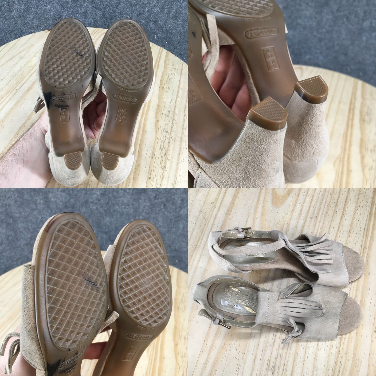 Vintage Aerosoles Sandal Women 6M Beige Wingback Fringe Peep Toe Ankle Strap Suede Size US 6 / IT 36 - 10 Thumbnail