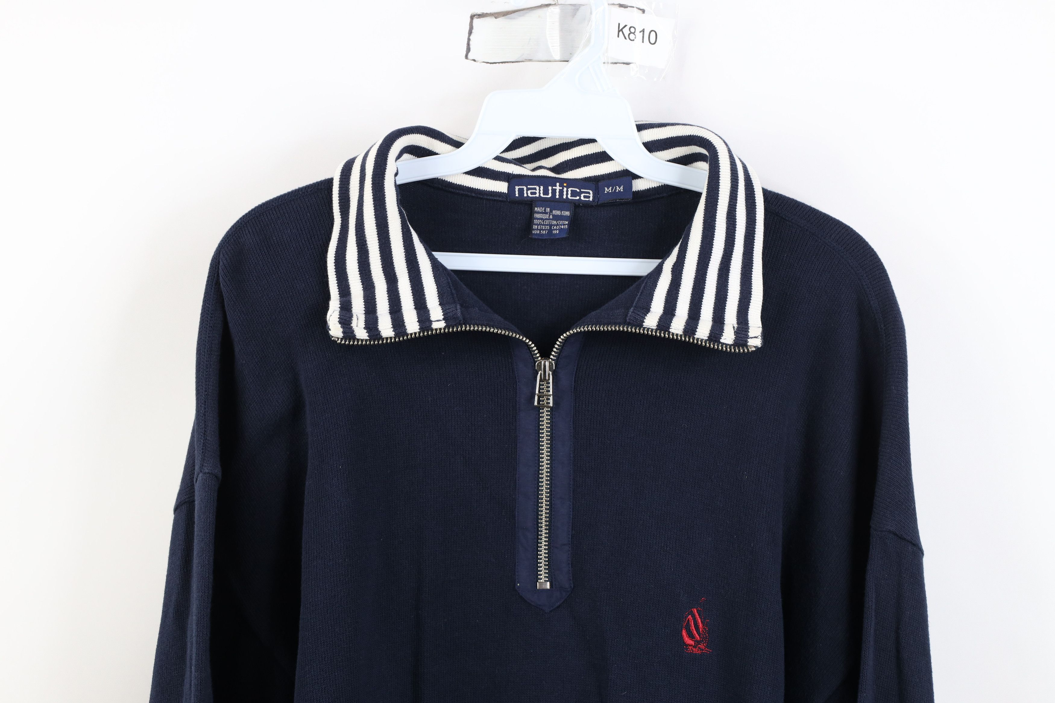 Nautica Vintage 90s Nautica Ribbed Knit 1/4 Half Zip Sweater Blue Size US M / EU 48-50 / 2 - 2 Thumbnail