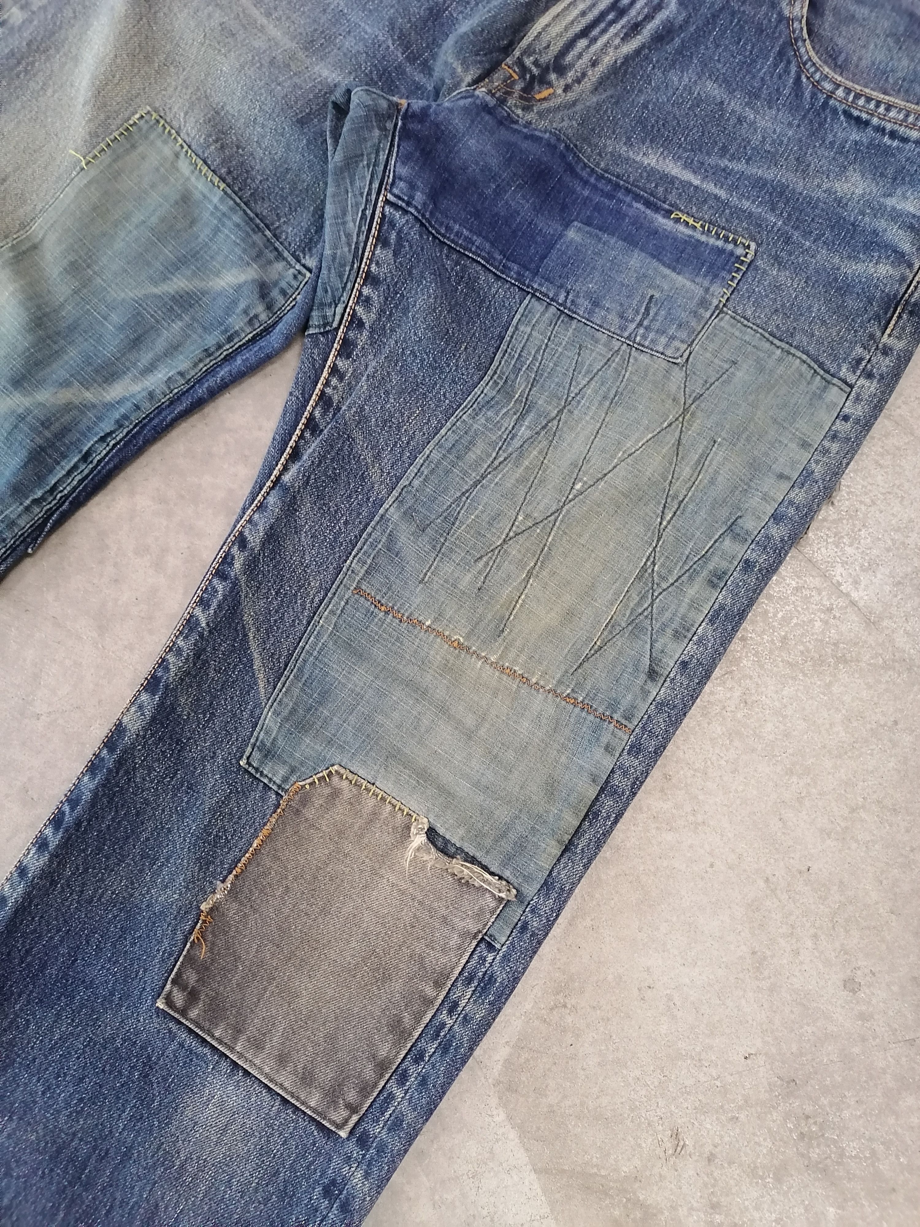 Blue Blue Japan × Japanese Brand Blue Blue Japan Patchwork Distressed Denim Pants Size US 31 - 4 Thumbnail