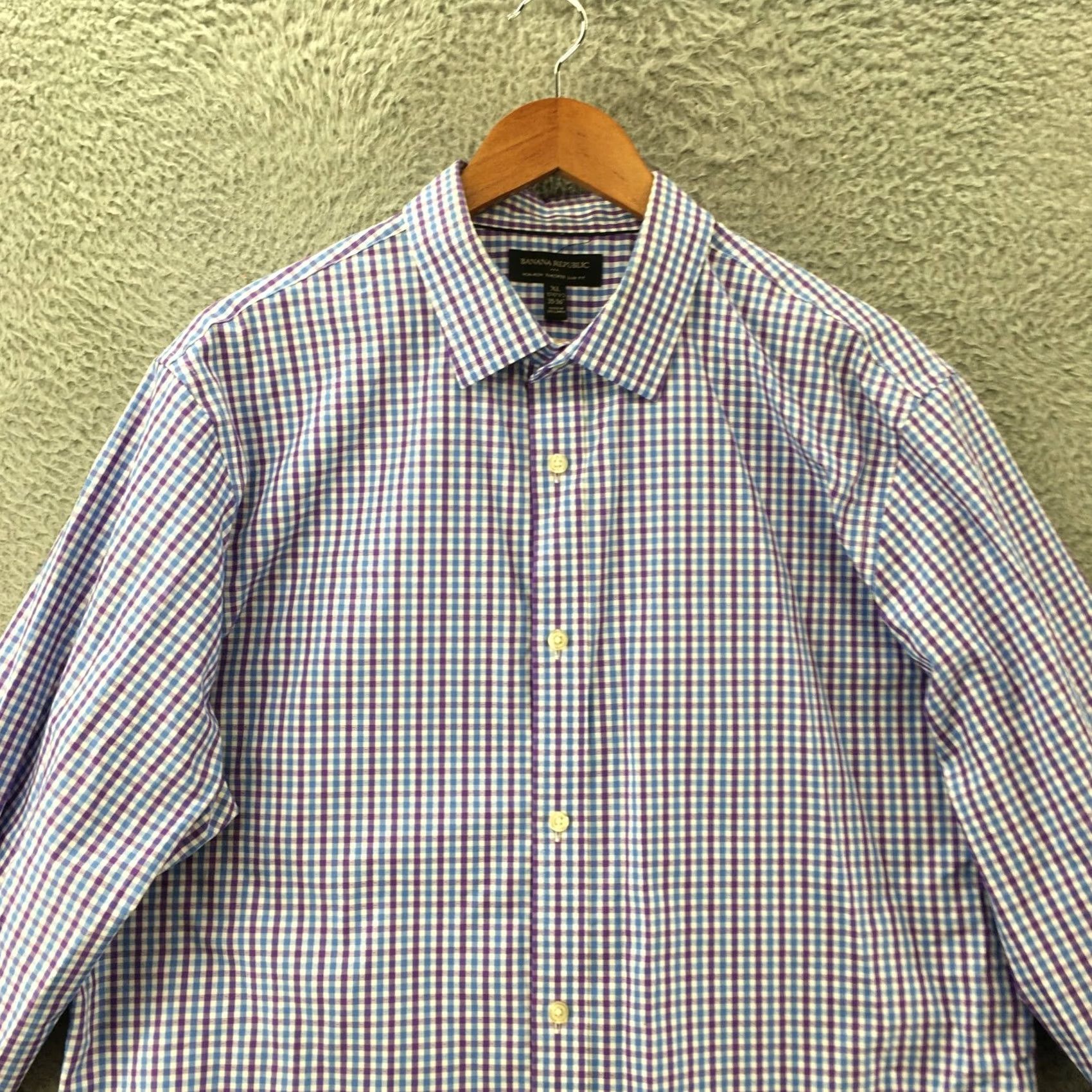 Banana Republic Banana Republic Button-Up Dress Shirt Mens XL Purple Check Collared Long Sleeve Slim Non-Iron Regular Fit Size 46R - 2 Thumbnail