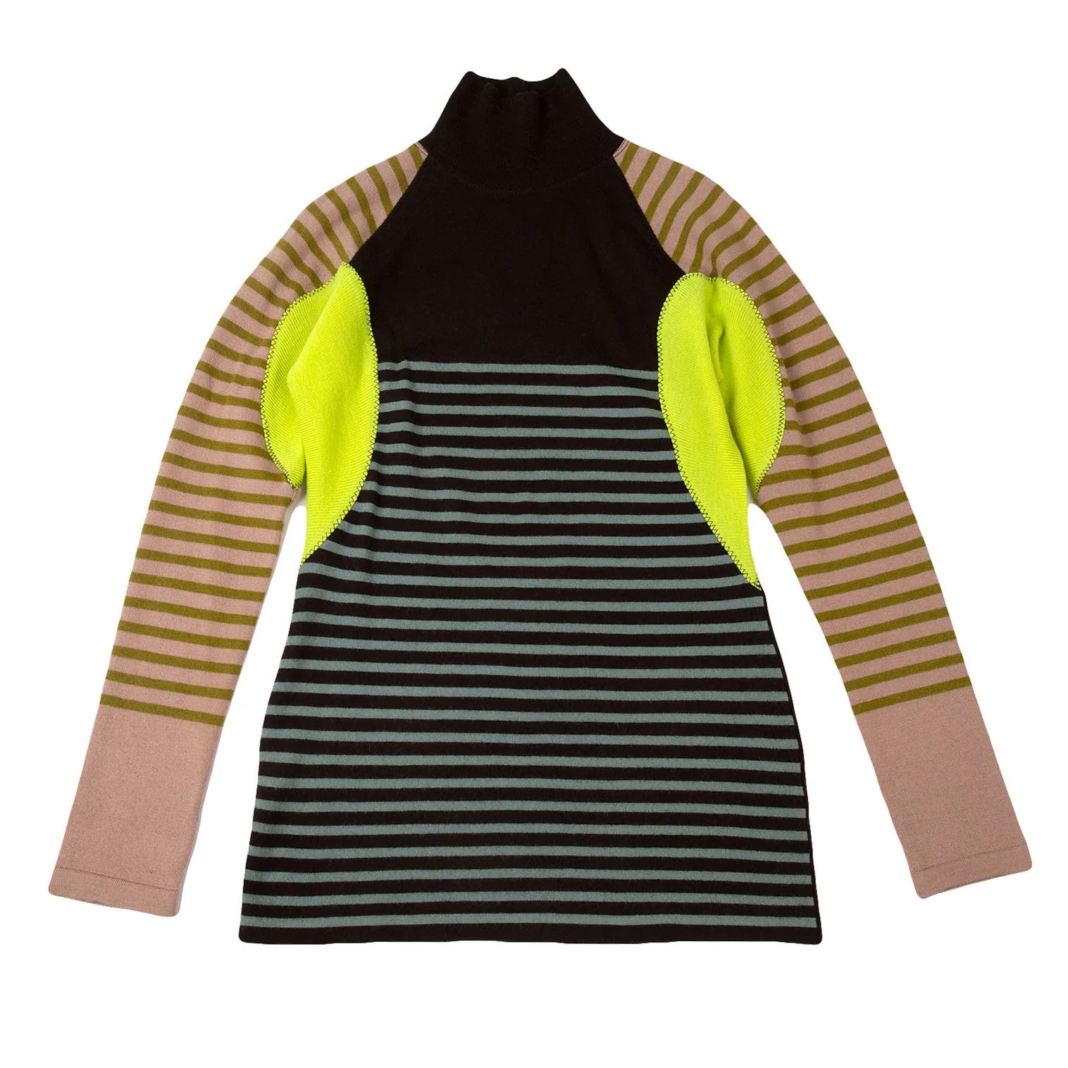 Jean Paul Gaultier High Neck Knit Striped Top in Brown Pink Yellow, Size 44 Size US S / EU 44-46 / 1 - 1 Thumbnail