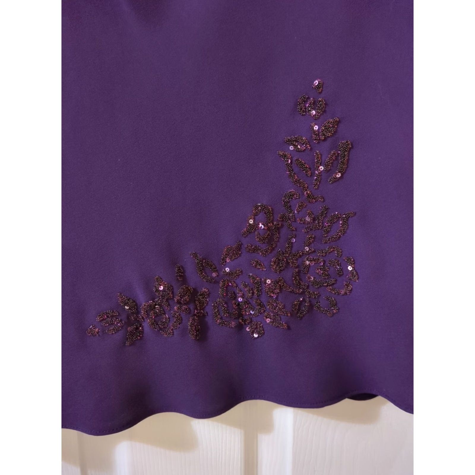Vintage S.L. Fashions Blouse Top Purple Purple 6 3/4 Sleeve Cowl Neck Beaded Chiffon Sheer Slim Adult Women Blouse Size M / US 6-8 / IT 42-44 - 2 Thumbnail