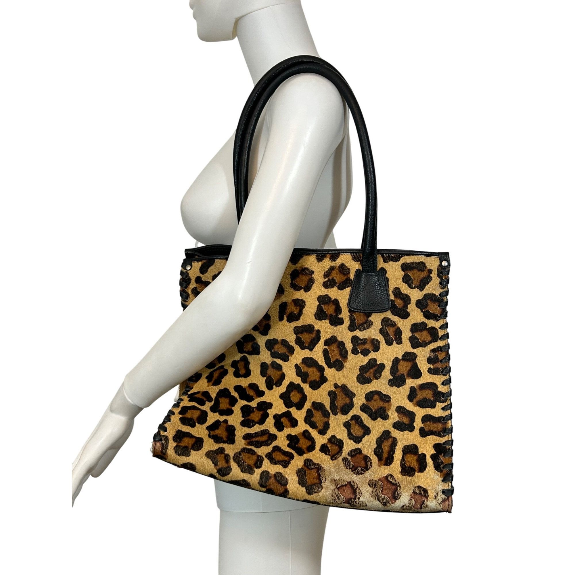 Other Claudia Firenze Leopard Print Calf Hair Black Leather Tote V Size ONE SIZE - 4 Thumbnail