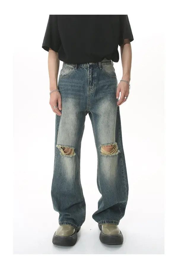 Japanese Brand Komuro x Kubo Distressed loose straight-leg ripped jeans Size US 32 / EU 48 - 7 Thumbnail