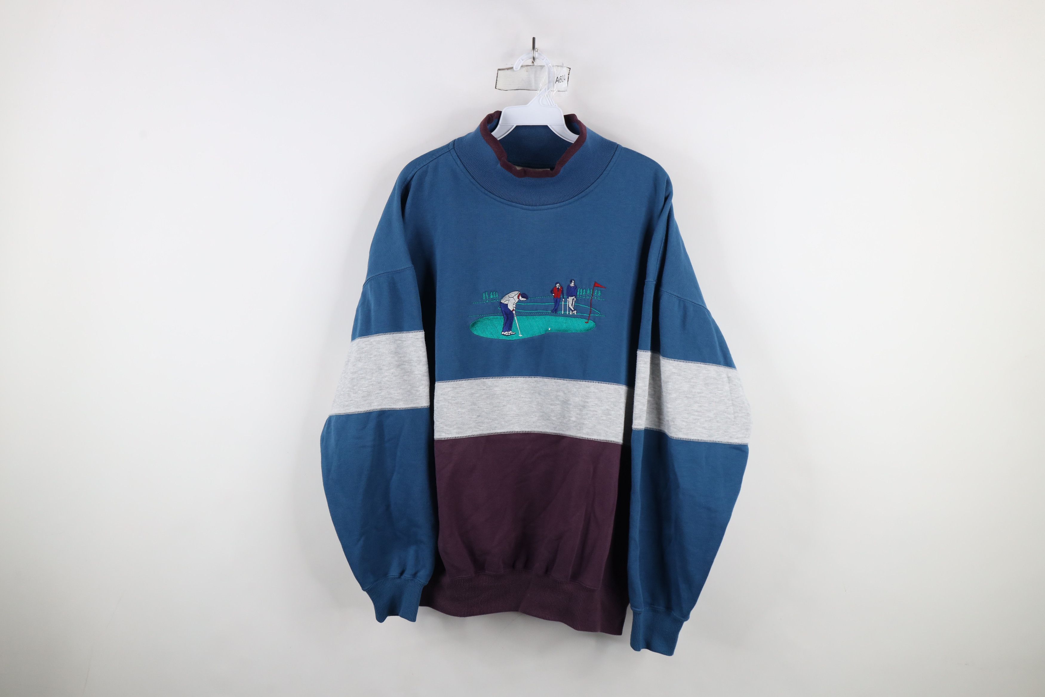 Vintage Vintage 90s Streetwear Striped Golf Mock Neck Sweatshirt Size US L / EU 52-54 / 3 - 1 Thumbnail