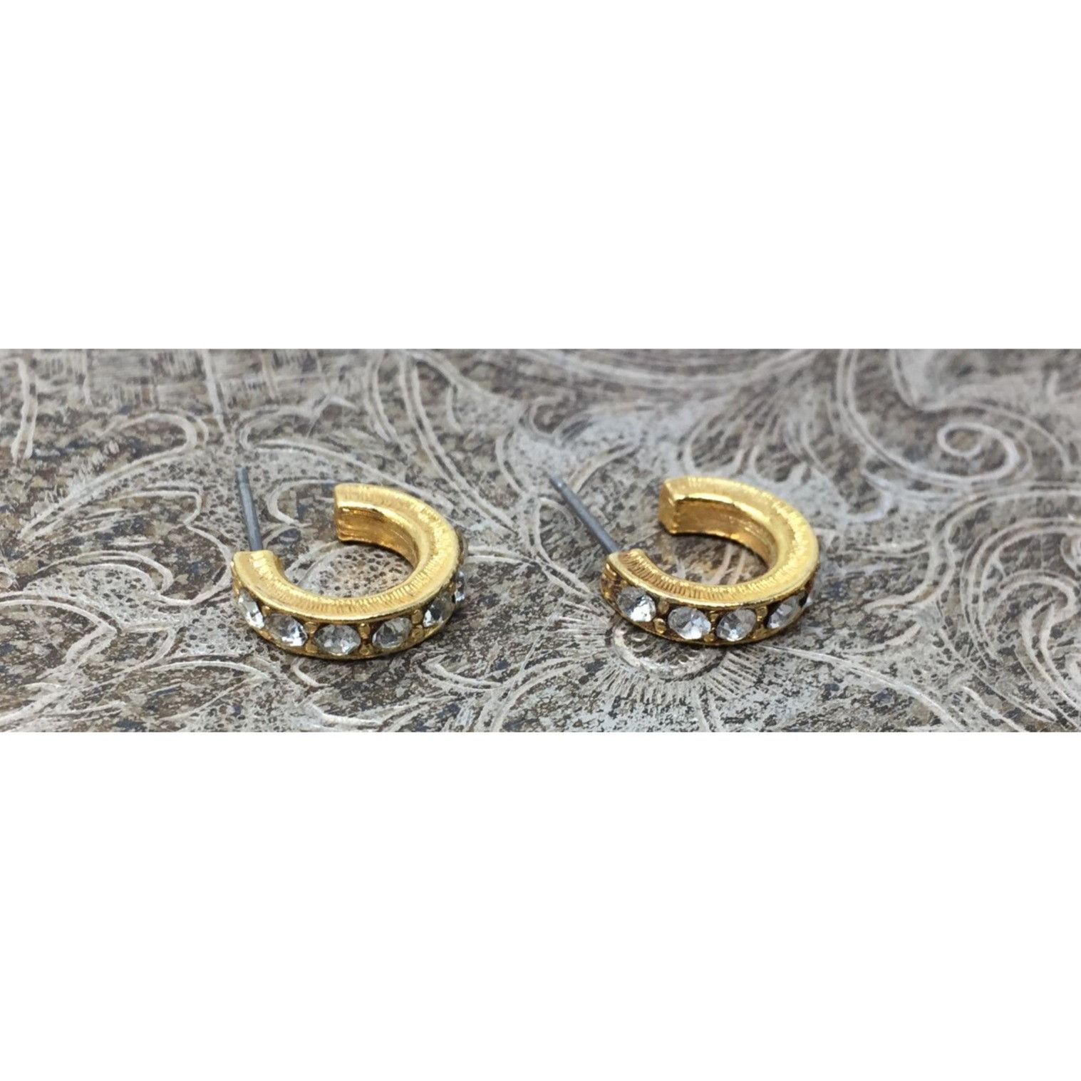 Other Women's Small Gold Tone Hoop Earrings with Rhinestones on th Size ONE SIZE - 4 Thumbnail