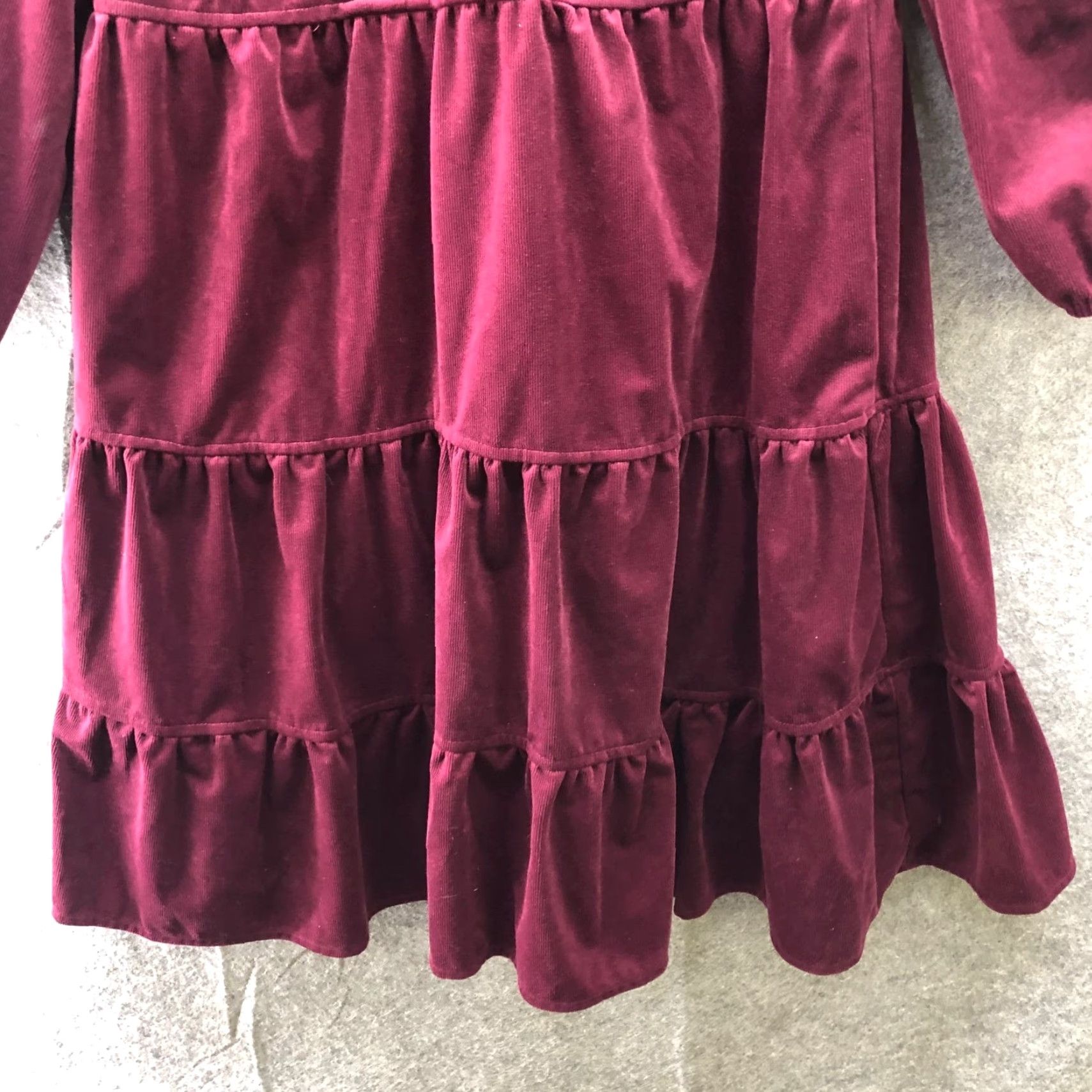 Vintage Melonie T Corduroy Dress Womens 6 Wine Burgundy Tiered V-Neck 3/4 Sleeve Dress Size M / US 6-8 / IT 42-44 - 4 Thumbnail