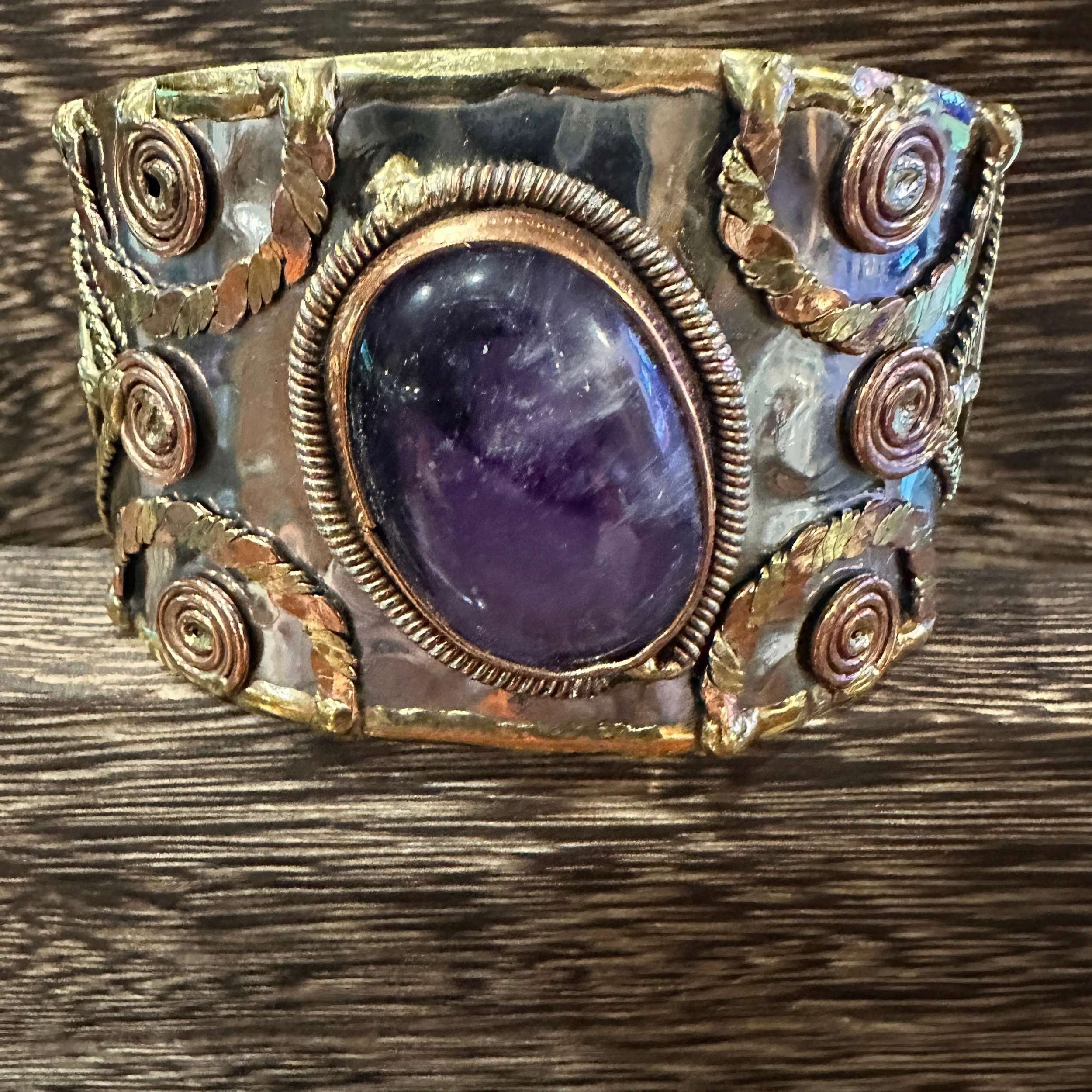 Other Artisan Purple Amethyst Cuff Bracelet, 2" Width, Adjustable Size ONE SIZE - 7 Thumbnail