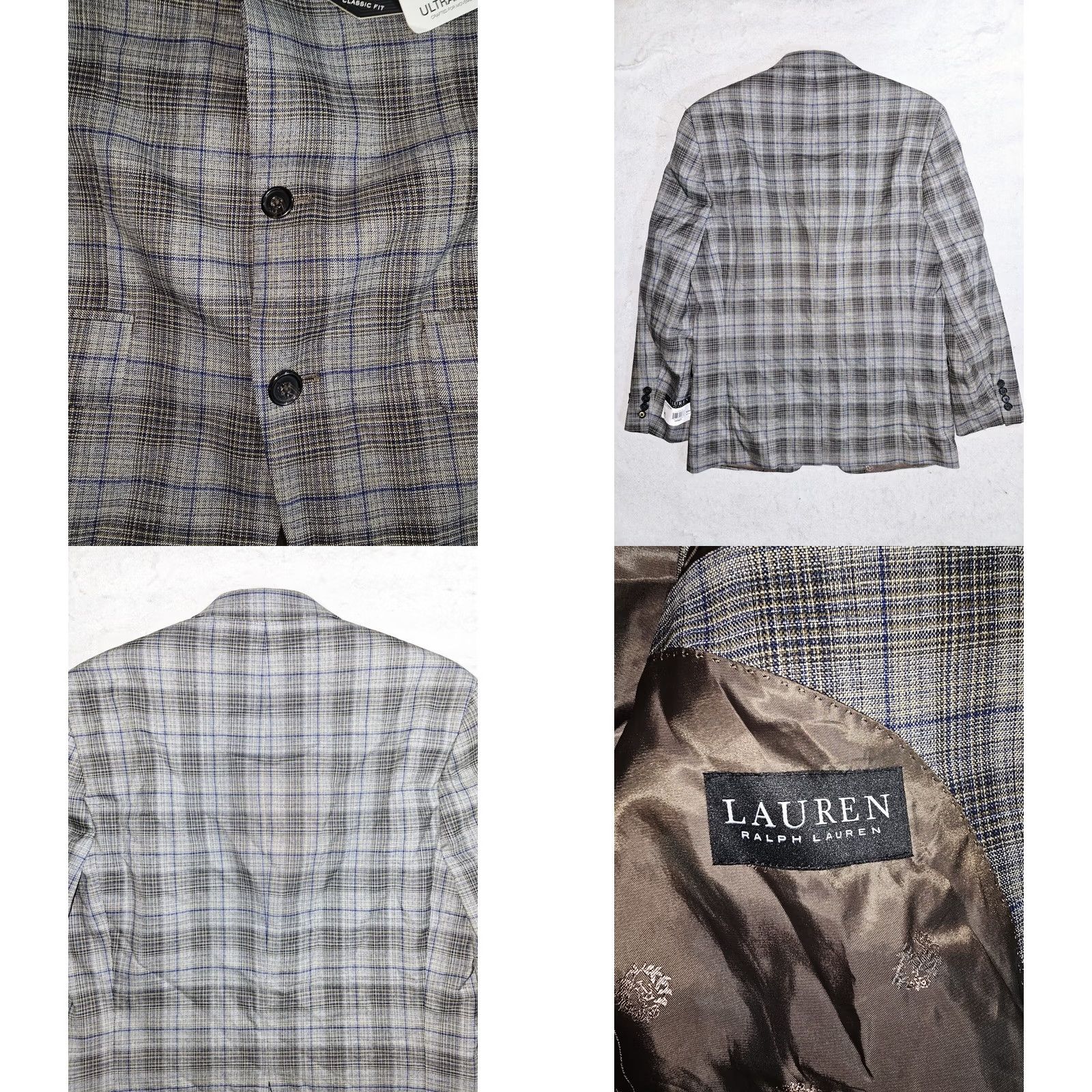 Ralph Lauren VINTAGE? (No) NWT Ralph Lauren Men Lexington Ultraflex Blazer Suit Coat Mens Sz 38R Taupe/Blue Check Blazer Jacket 38 Regular Mens Size 38R - 8 Thumbnail