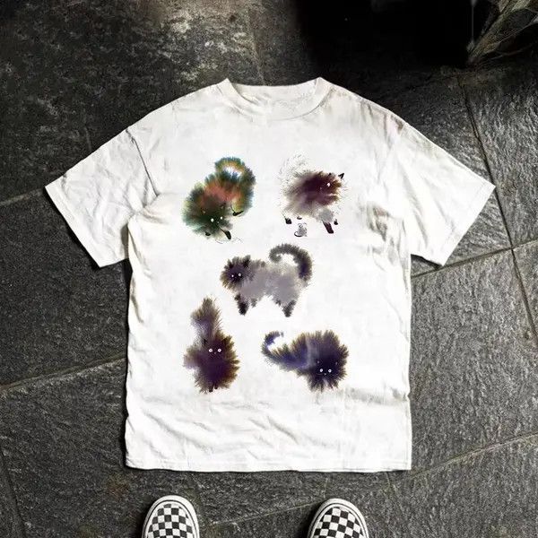 Japanese Brand VIBE White washed retro cartoon cat print t-shirt Size US M / EU 48-50 / 2 - 1 Thumbnail