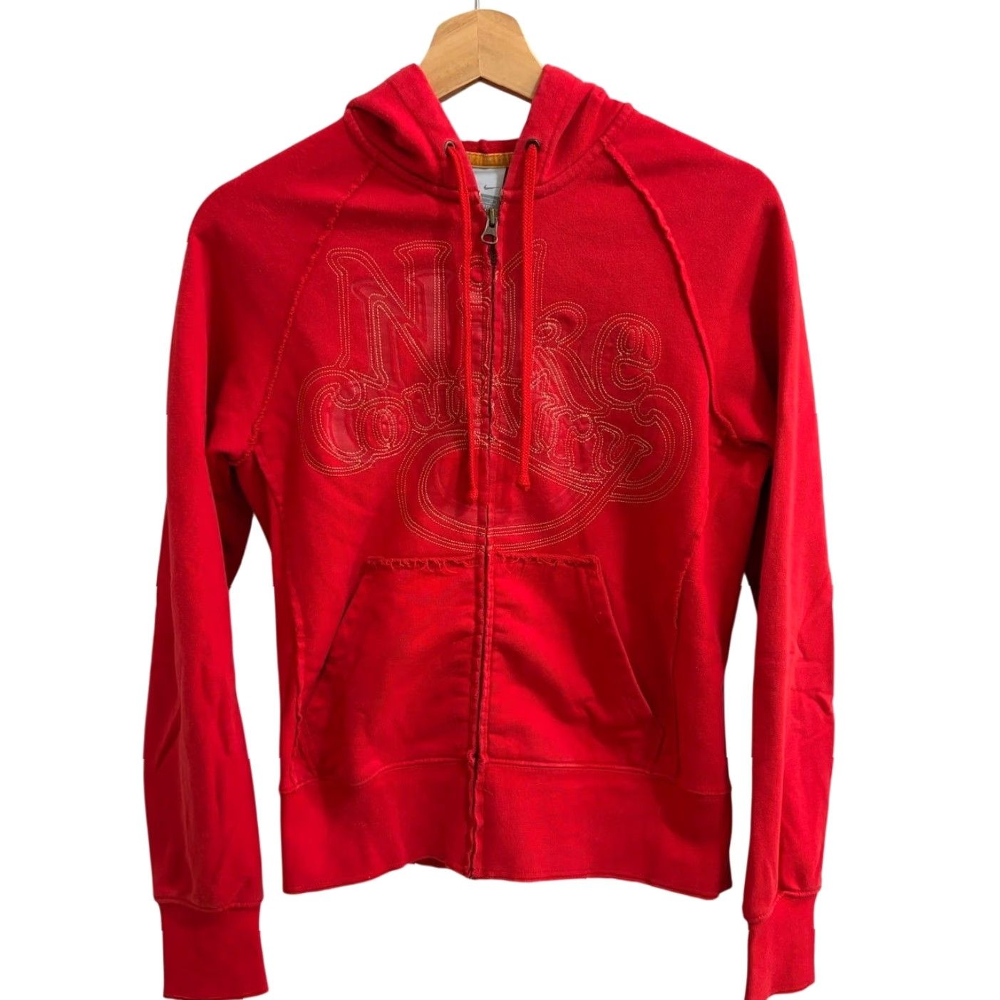 Nike VINTAGE Nike Hoodie Women Medium Red Full Zip Raglan Embroidered Sweatshirt Size M / US 6-8 / IT 42-44 - 2 Thumbnail