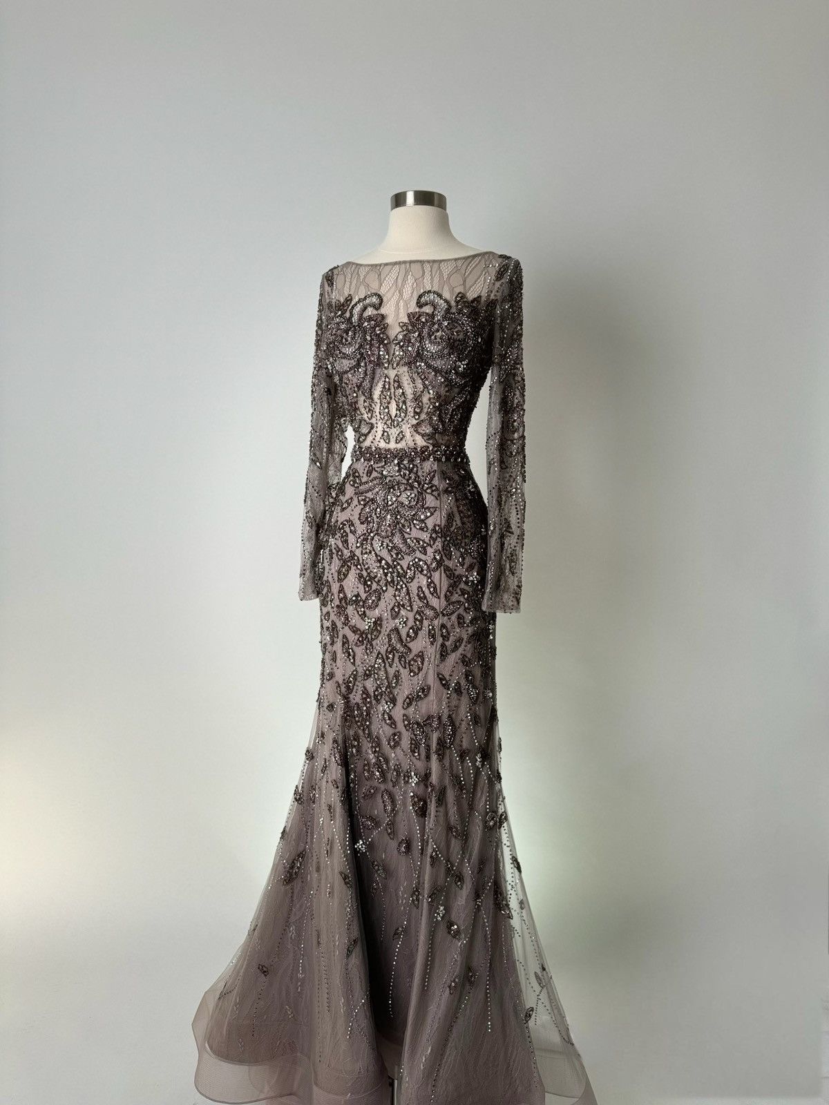 Other Brand New US 8 Jovani Maxi Brown Beaded Evening Dress Size M / US 6-8 / IT 42-44 - 2 Thumbnail