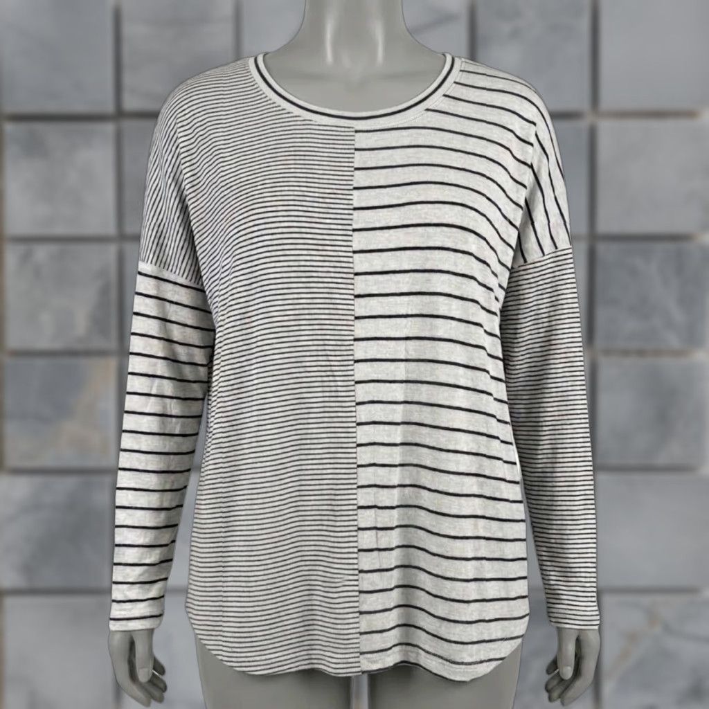 Vintage Cabi Womens Small Black White Striped Split Panel Long Sleeve High Low Blouse Size S / US 4 / IT 40 - 1 Thumbnail