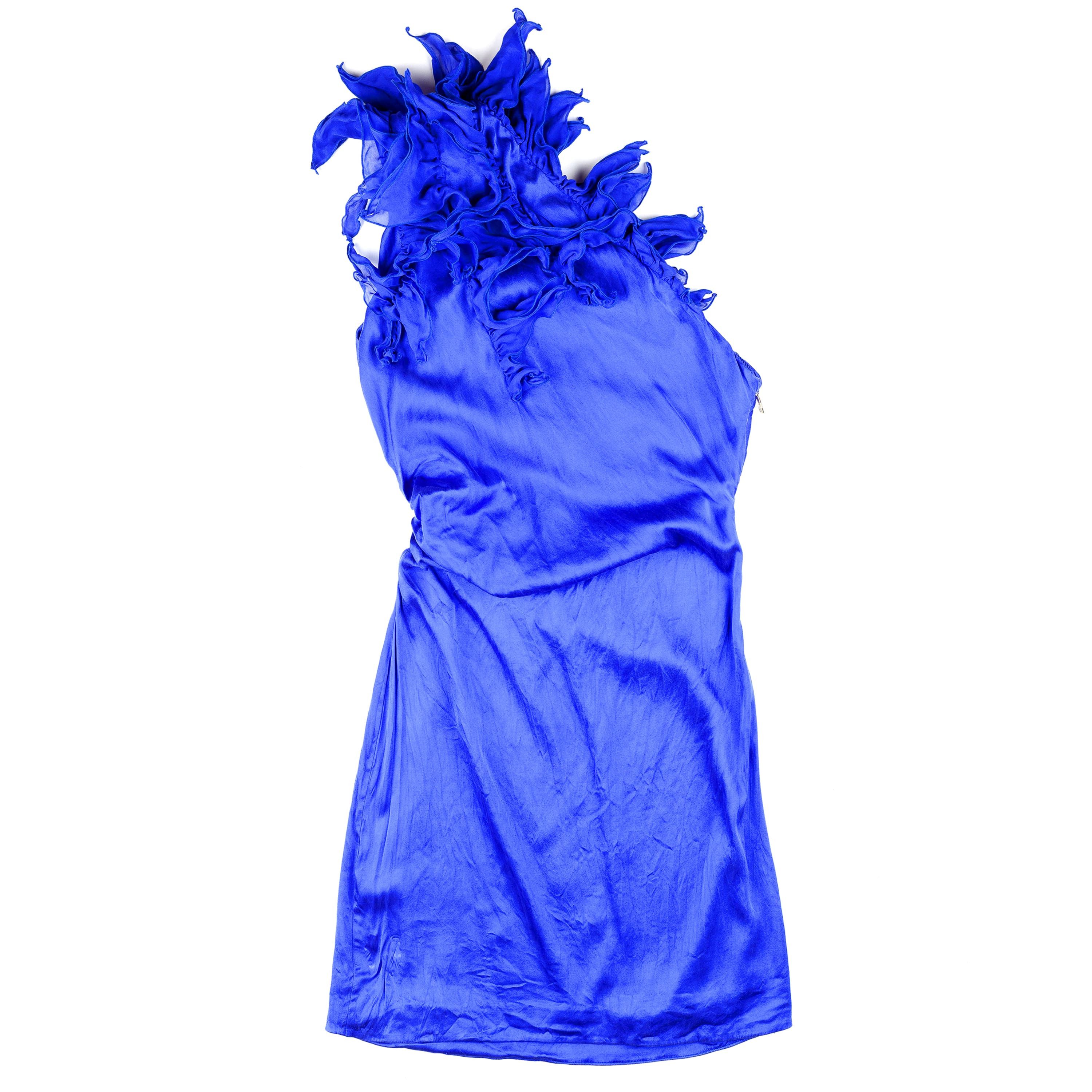 Roberto Cavalli Roberto Cavalli Blue Silk Vintage One Shoulder Dress (S) Size S / US 4 / IT 40 - 3 Thumbnail