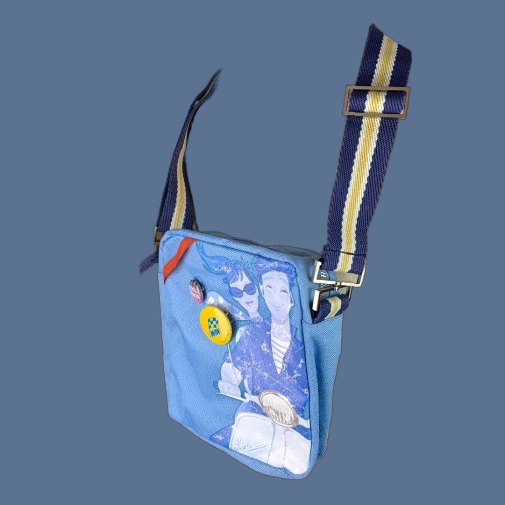 Vintage Jordi Labanda School Chic Blue Hipster Bag Miquelrius Pins Crossbody Canvas 7"l 8"h 2"d Adjustable to 22" Women Size ONE SIZE - 1 Thumbnail