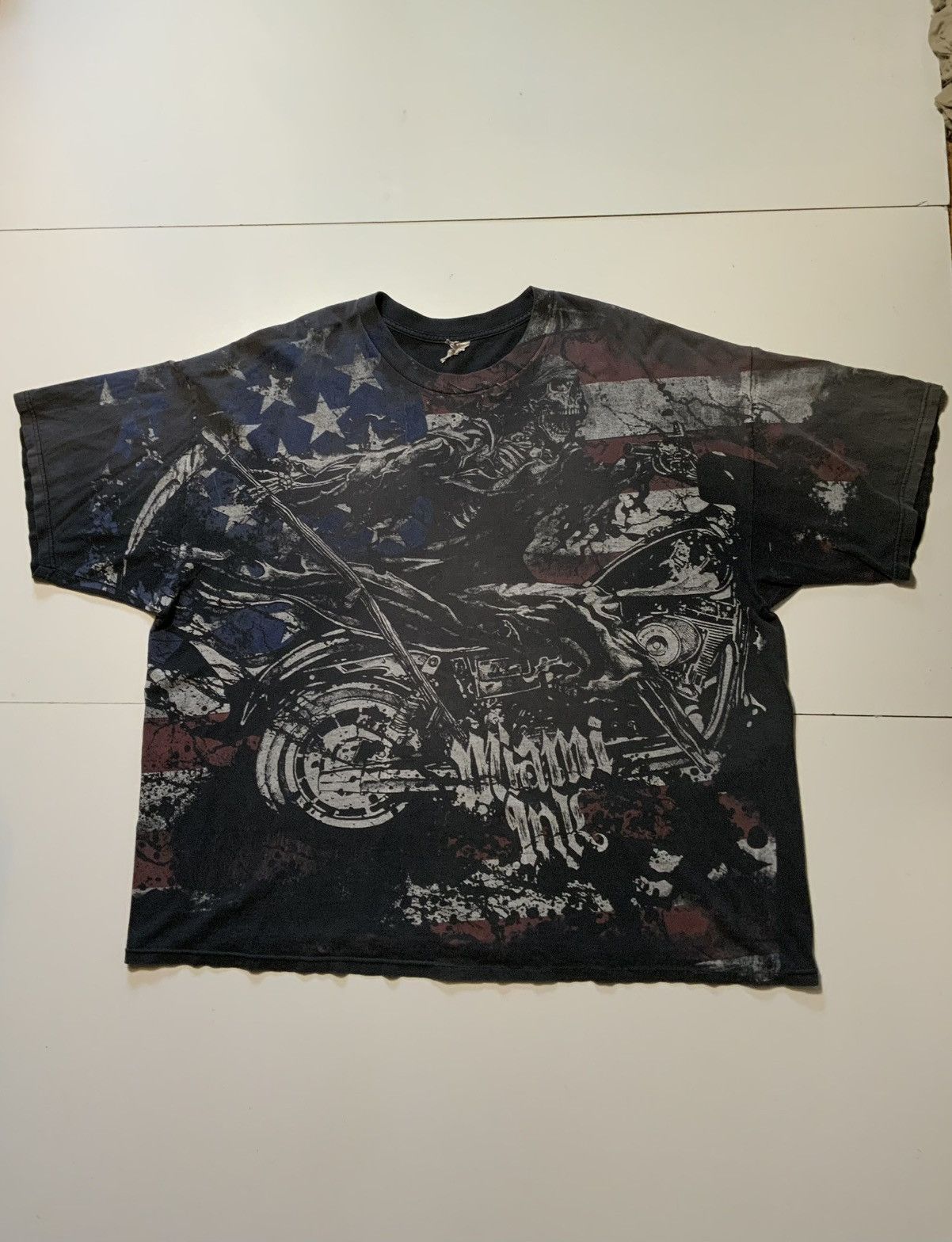 Vintage Y2K Miami Ink Motorcycle American Skeleton Skull T-Shirt Size US XXL / EU 58 / 5 - 3 Thumbnail