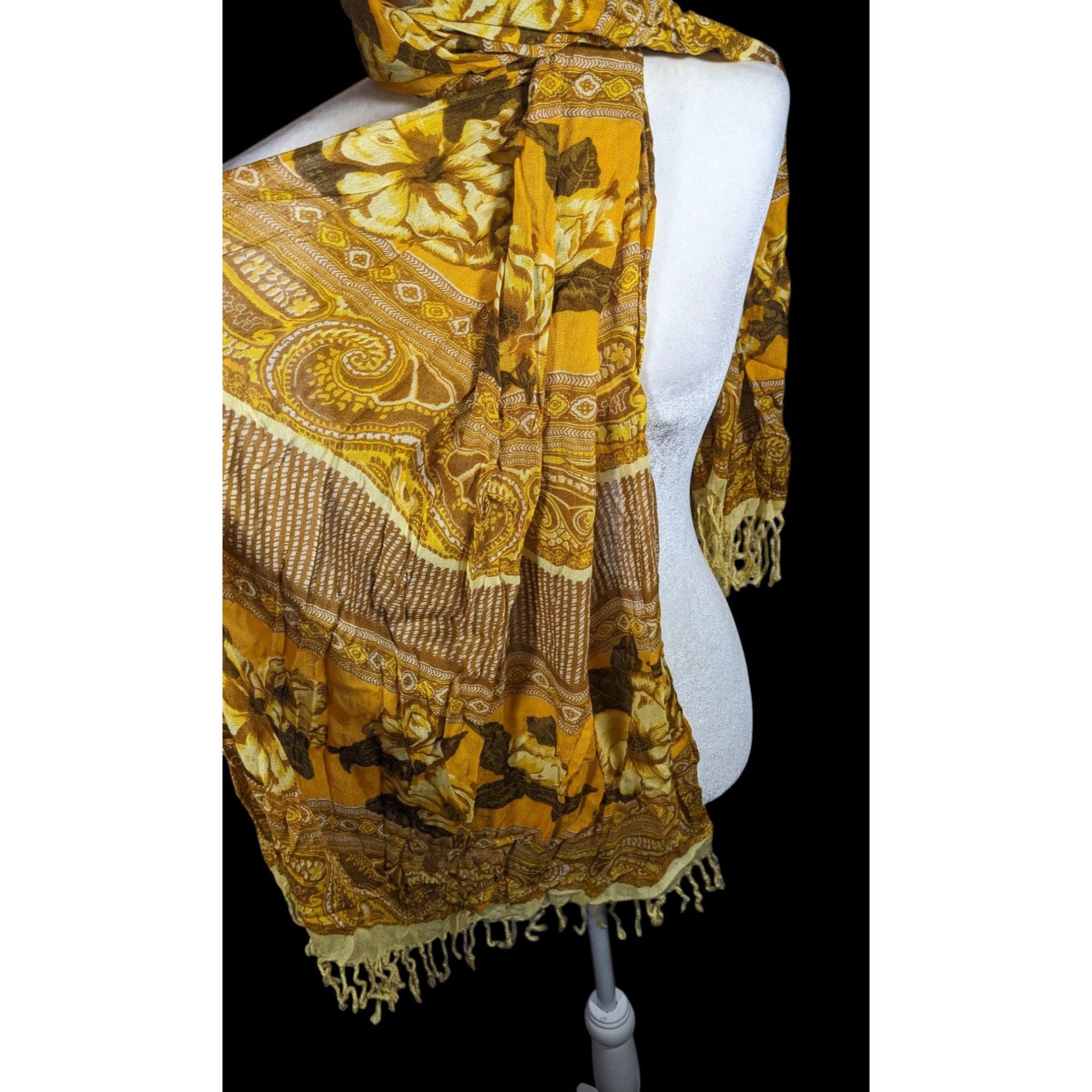Isaac Mizrahi Vintage Isaac Miazrahi Yellow And Brown Floral Paisley Fring Size ONE SIZE - 2 Thumbnail