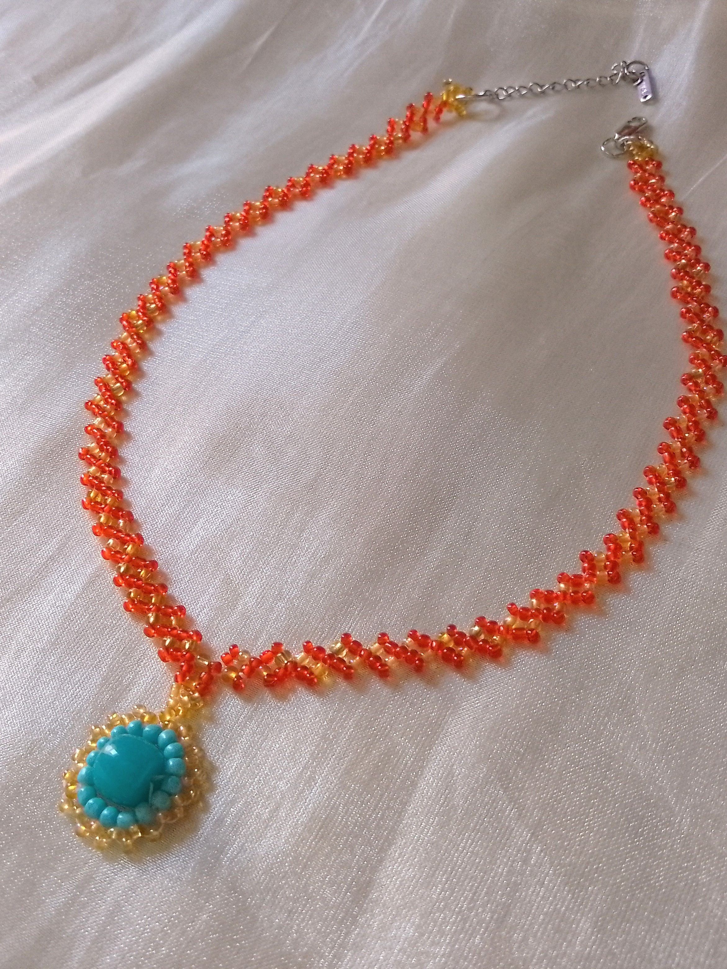 Handmade Red gold necklace with pendant natural jade gemstone Size ONE SIZE - 1 Thumbnail