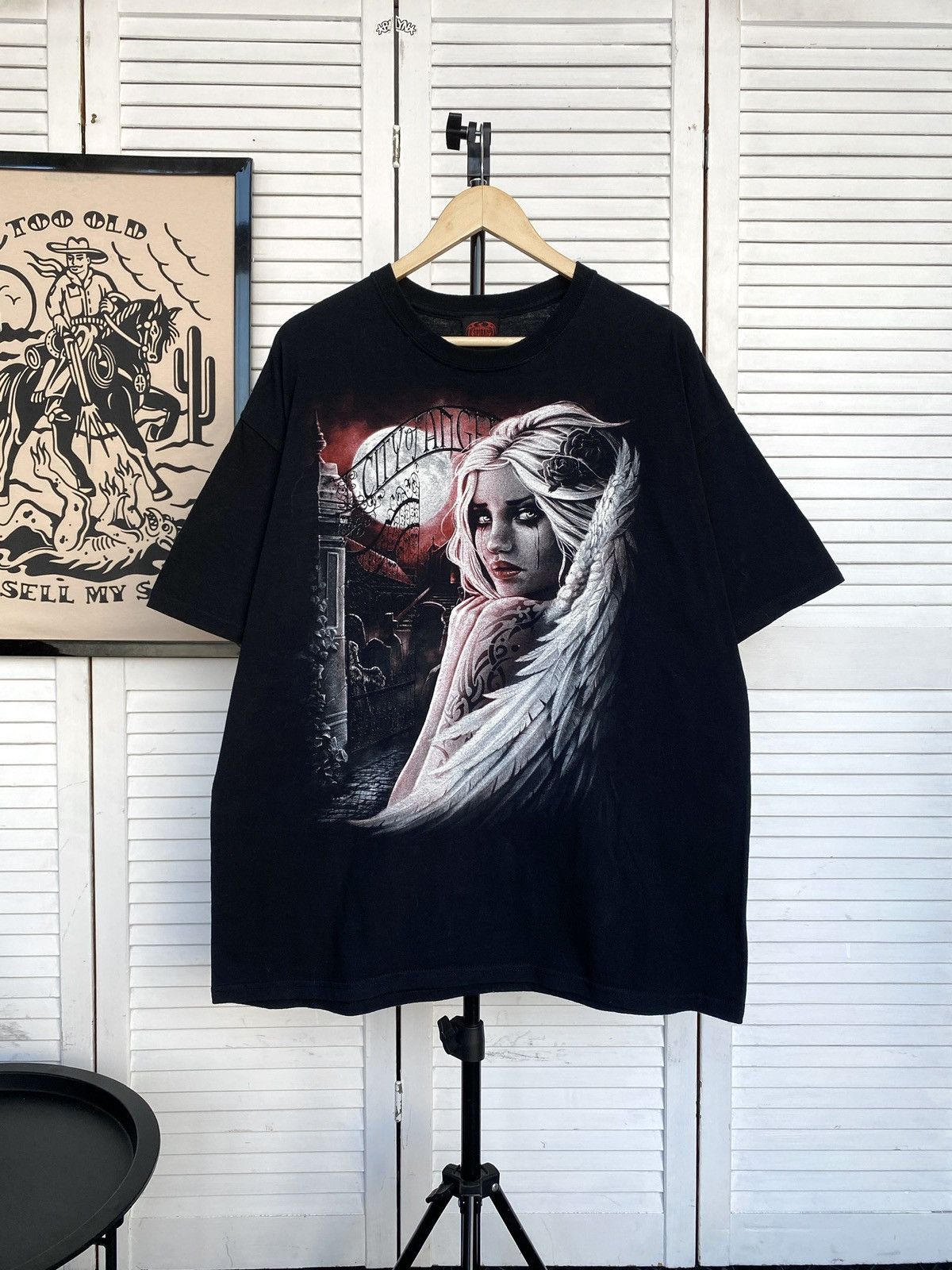 Band Tees × Vintage Vintage Spiral Gothic Angel Tee Shirt Black Grunge Cross Size US XL / EU 56 / 4 - 3 Thumbnail