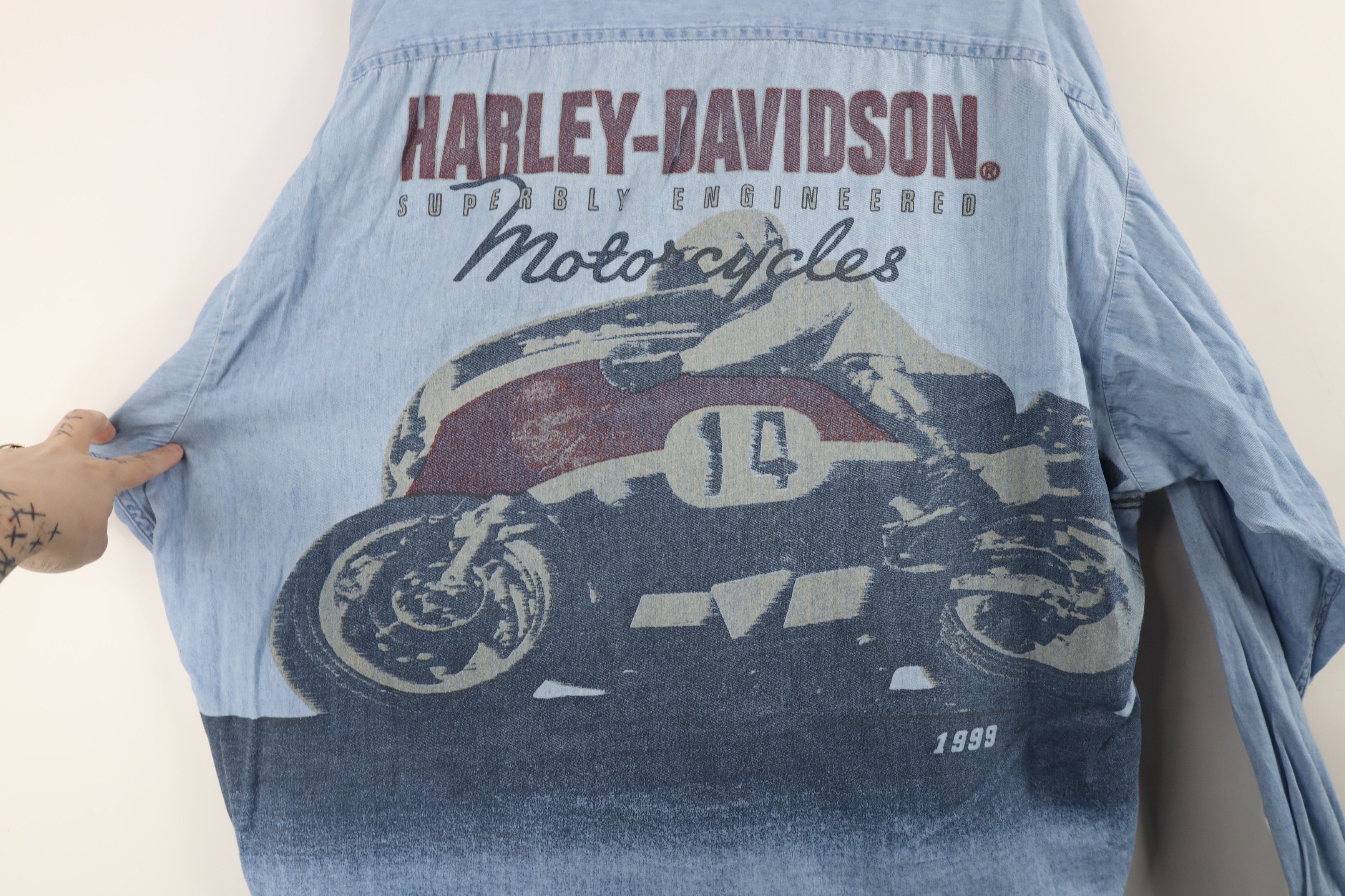 Harley Davidson Vintage 90s Harley Davidson Denim Jean Button Shirt Blue Size US XL / EU 56 / 4 - 10 Thumbnail