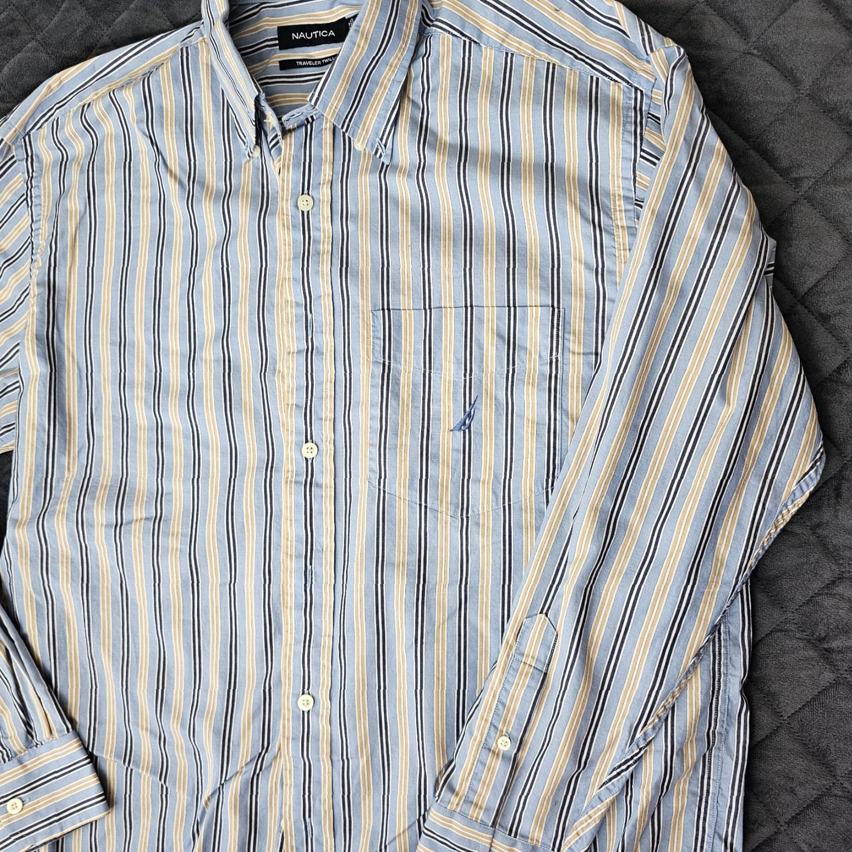 Nautica Nautica Shirt Men Large Blue Stripe Twill Cotton Button-Down Mens Size US L / EU 52-54 / 3 - 3 Thumbnail