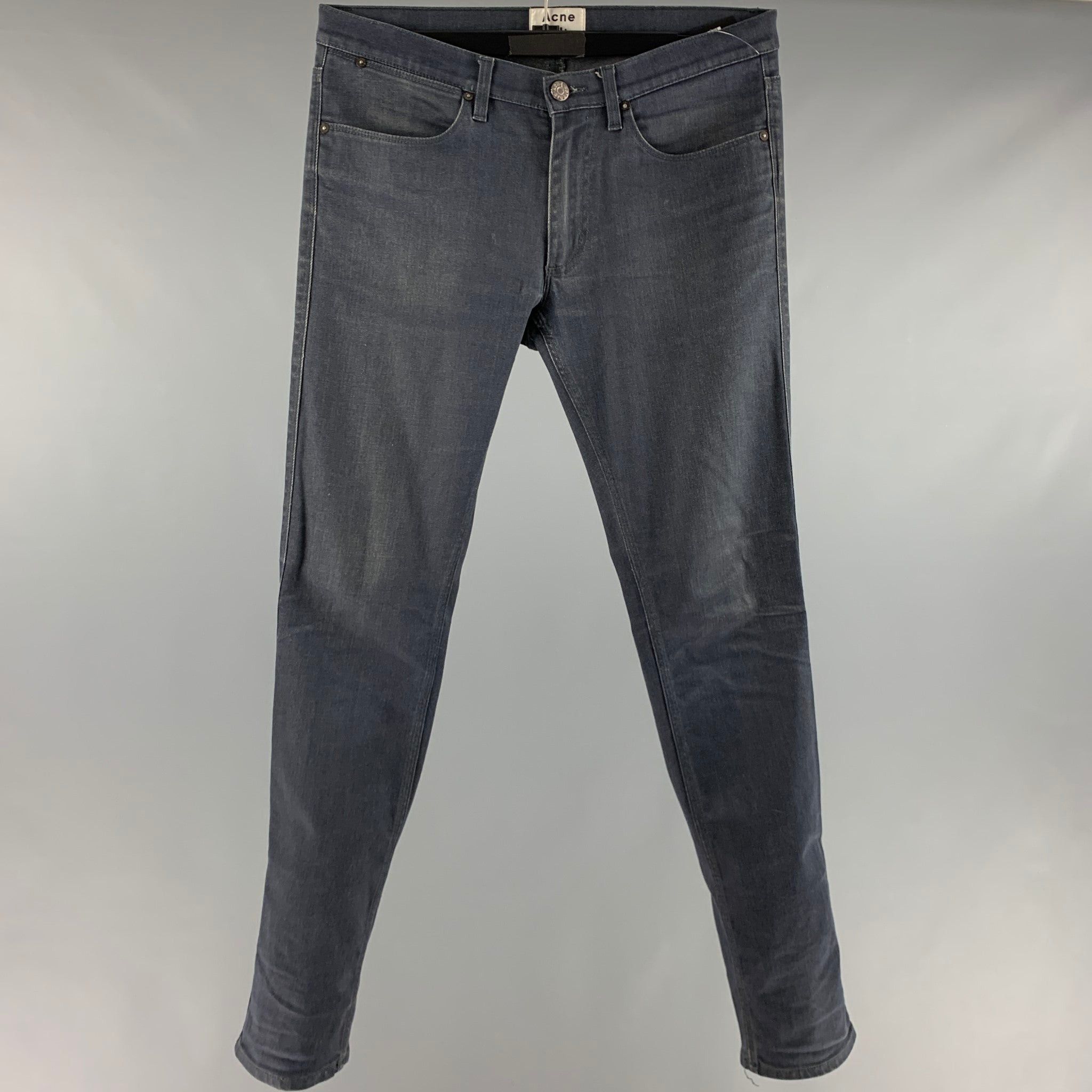 image of Acne Studios Grey Charcoal Cotton Elastane Straight Five Pockets Jeans, Men's (Size 32)