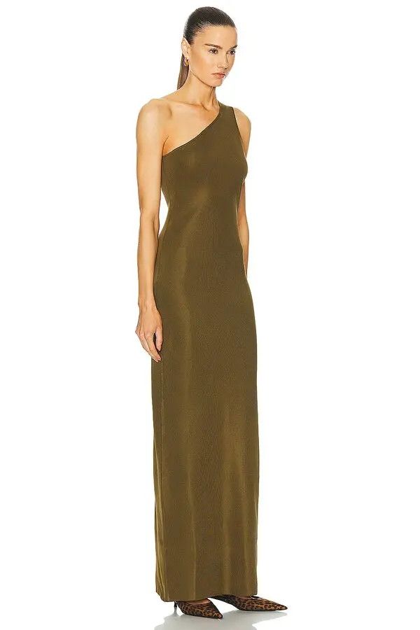 Saint Laurent Paris o1bcso1str1125 One Shoulder Dress In Silk in Olive Green Size S / US 4 / IT 40 - 2 Thumbnail