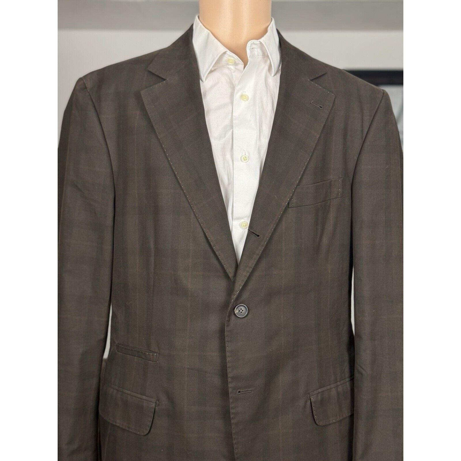 Brunello Cucinelli Brunello Cucinelli Brown Cotton Plaid Blazer 56IT/ 46US Size 46R - 1 Thumbnail