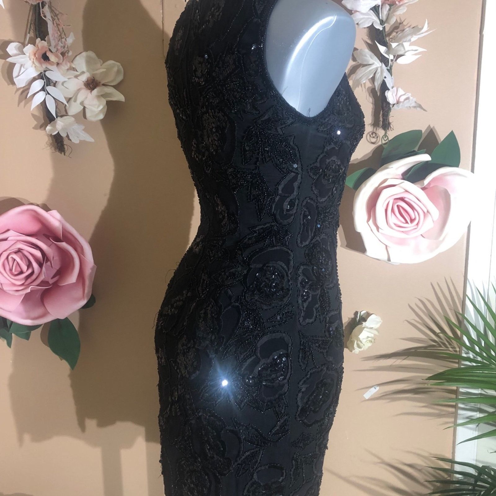 Oleg Cassini Black short sleeve beaded mini gown dress Size S / US 4 / IT 40 - 11 Thumbnail