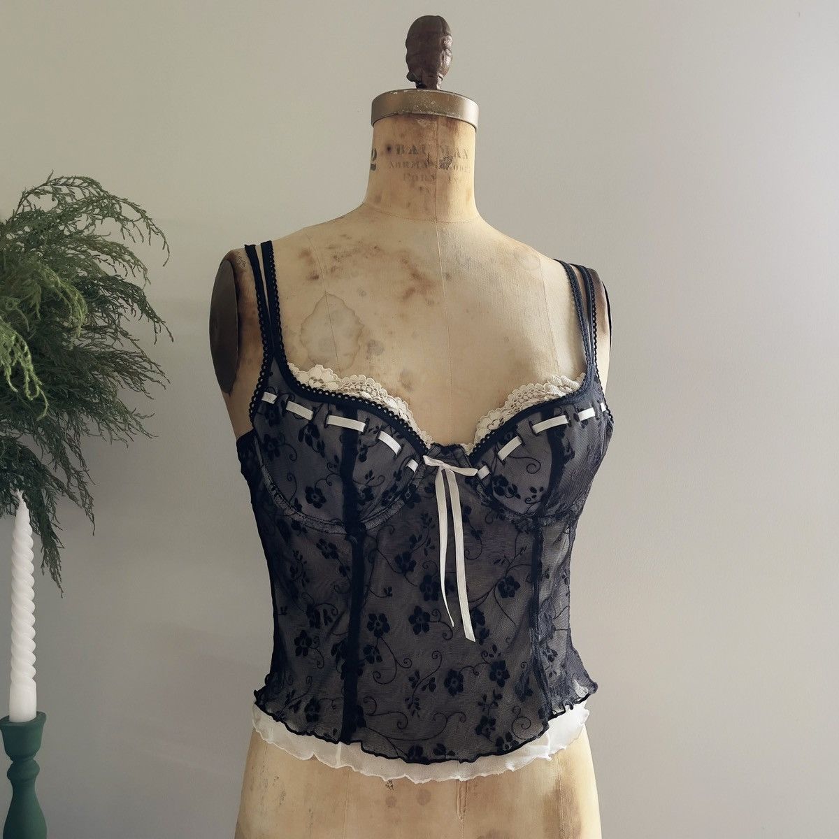 Vintage Romantic Black Floral Mesh Bustier (34B/32C) Size ONE SIZE - 1 Thumbnail