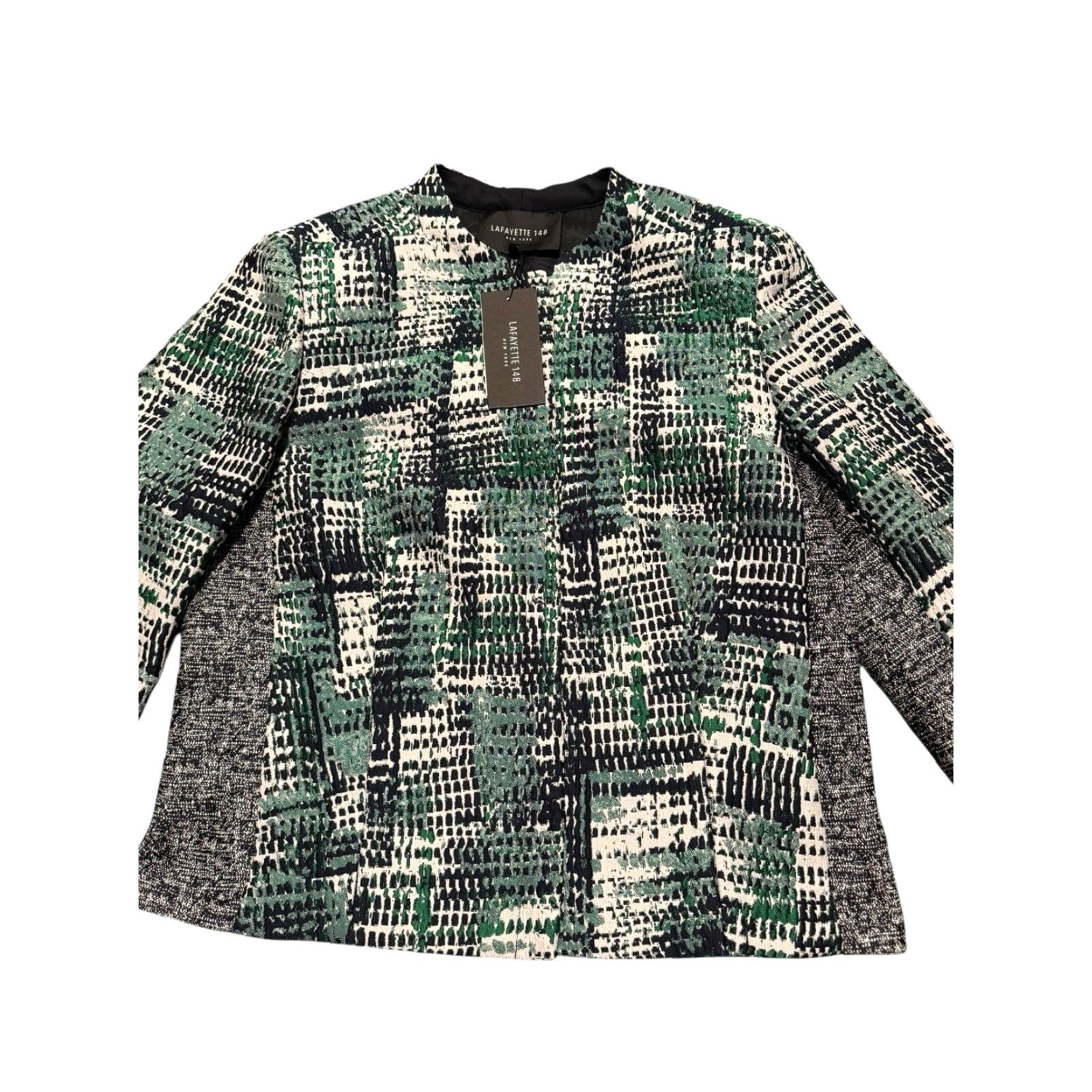 Vintage VINTAGE Lafayette 148 Green Geometric Tweed PatternEvening Jacket Women's Full Zip Sz 10 NWT Size L / US 10 / IT 46 - 6 Thumbnail