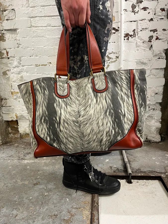 Dolce & Gabbana Dolce & Gabbana Fur Print Grey Leather Handle Bag Size ONE SIZE - 2 Thumbnail