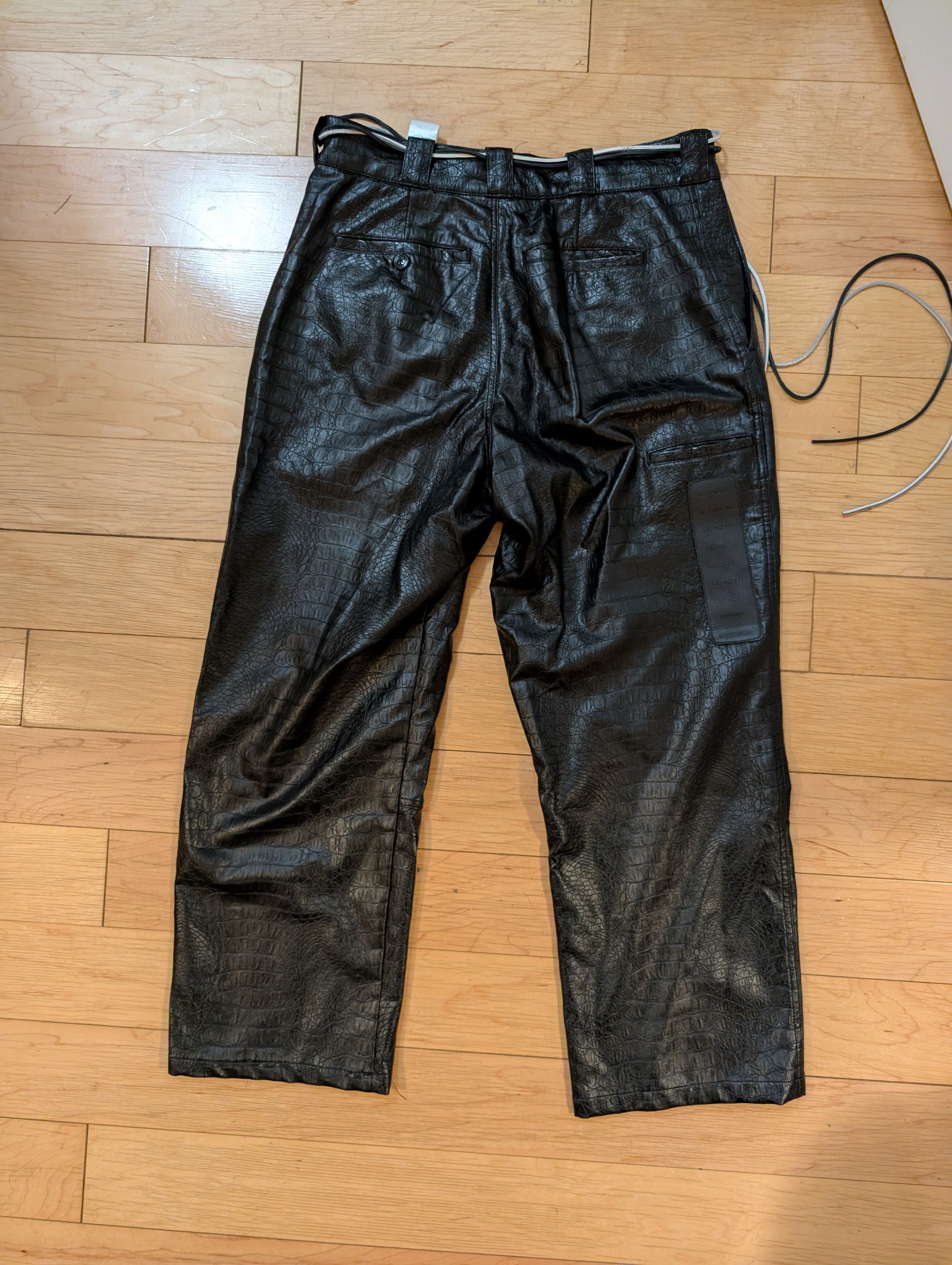 4SDESIGNS 4S Designs Black Fake Croc Leather Carpenter Pants Size US 32 / EU 48 - 2 Thumbnail