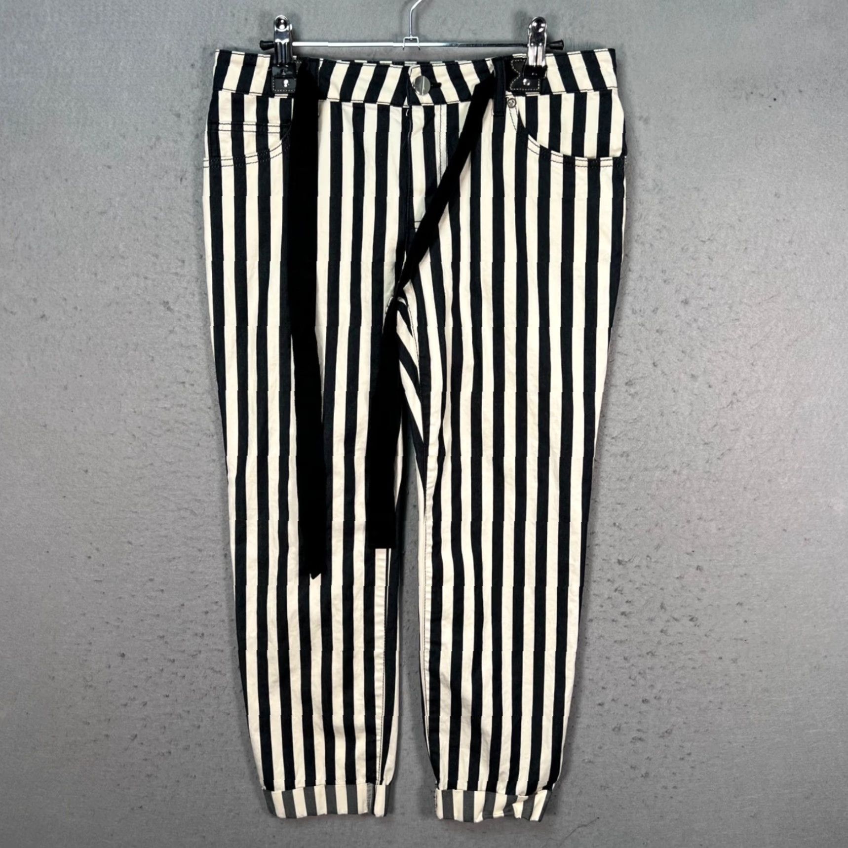 Altuzarra VINTAGE Altuzarra Black & White Striped Crop Pants Womens 38 Slim Fit w/ Waist Tie Size 26" / US 2 / IT 38 - 2 Thumbnail