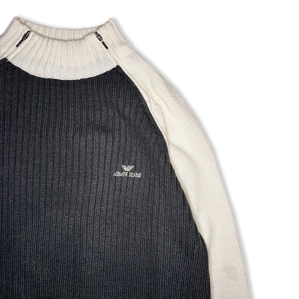 Armani Vintage Armani Jeans Dual-Zip Wool Knit Pullover Size US M / EU 48-50 / 2 - 5 Thumbnail