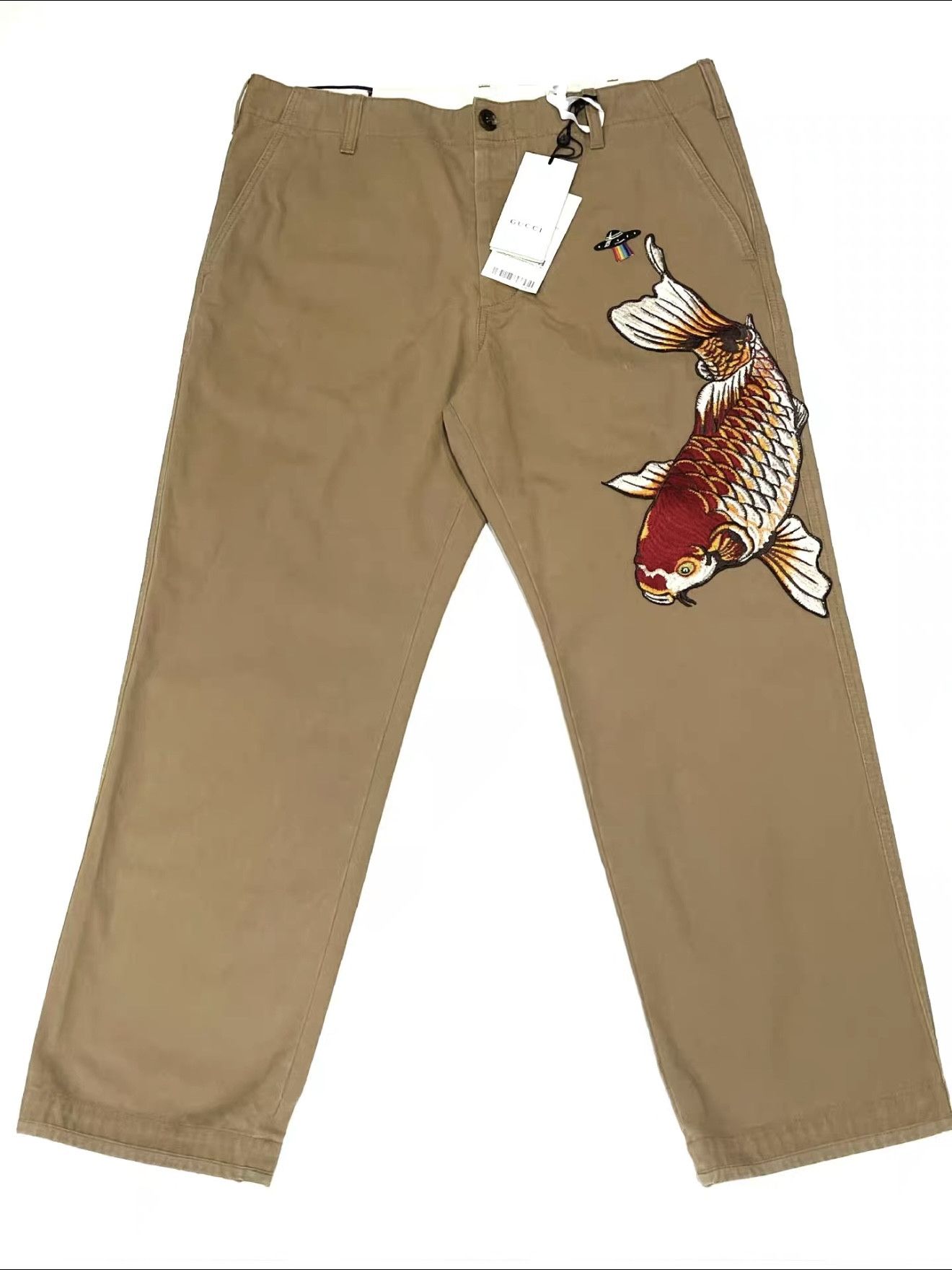 Gucci Gucci Koi Fish Embroidered Beige Trousers Size US 38 / EU 54 - 1 Thumbnail