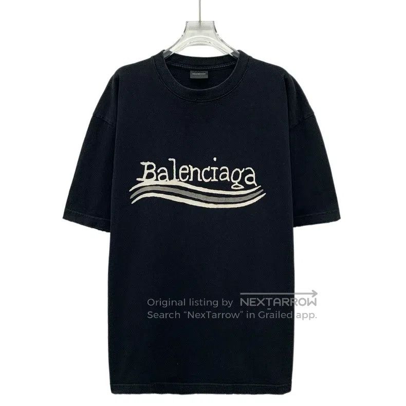 Balenciaga Black Logo Letter Printed Cotton Short Sleeve S, Men's