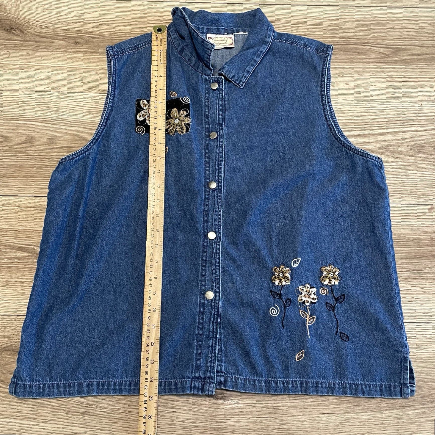 Vintage VINTAGE Jean Denim Vest Women's L Blue Floral Designer Button Closure Cotton Basic Jacket Size L / US 10 / IT 46 - 5 Thumbnail