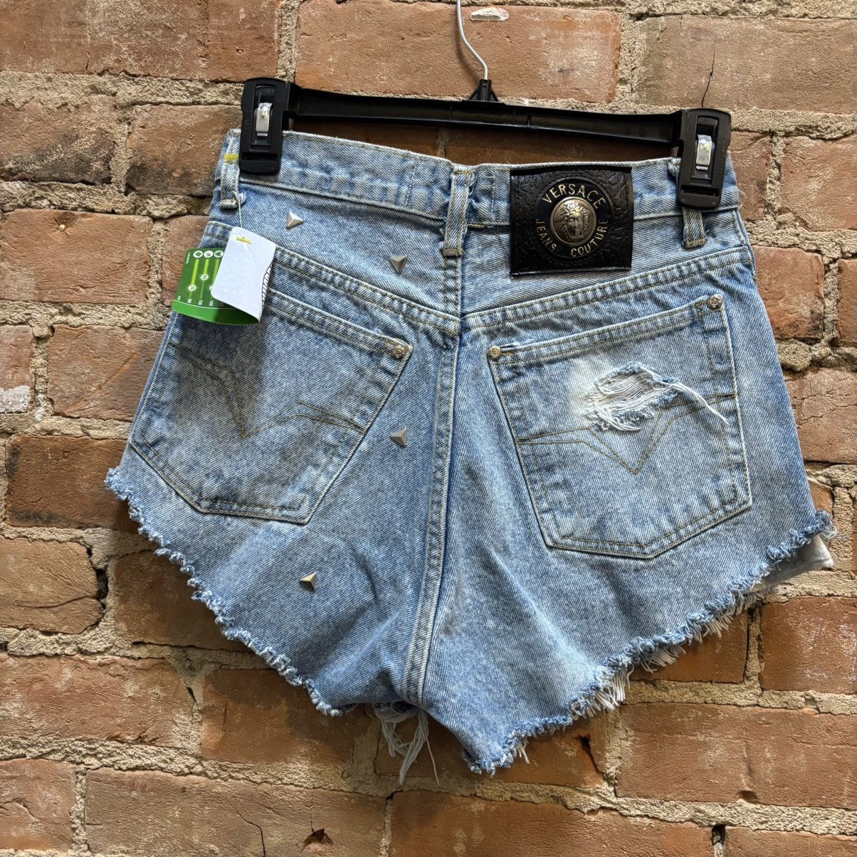 Versace × Vintage $250 Vintage 90s Versace Studded Denim Shorts Size 28" / US 6 / IT 42 - 7 Thumbnail