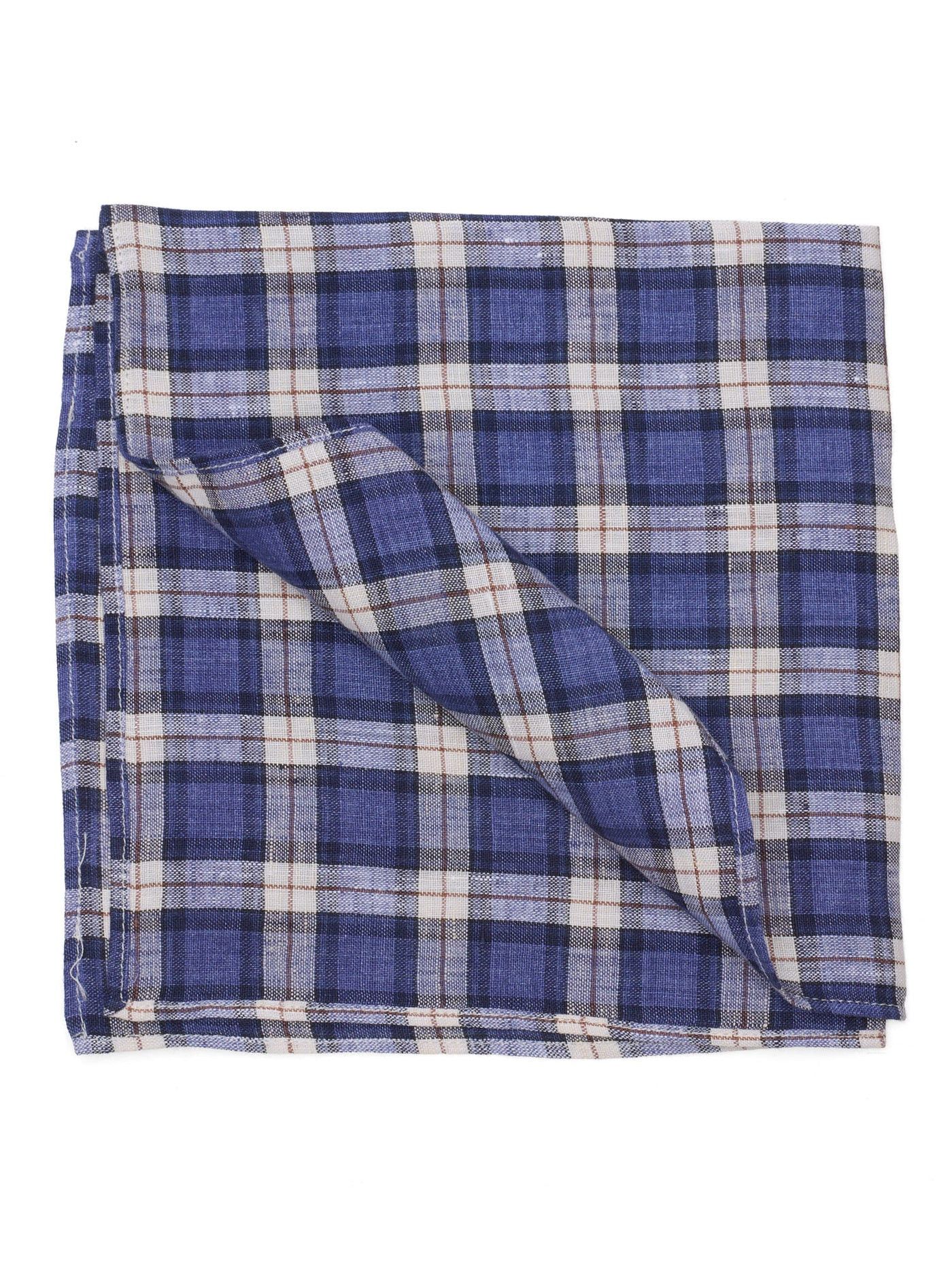 Brunello Cucinelli BRUNELLO CUCINELLI Blue Plaid Linen Pocket Square 35x35cm Size ONE SIZE - 1 Thumbnail