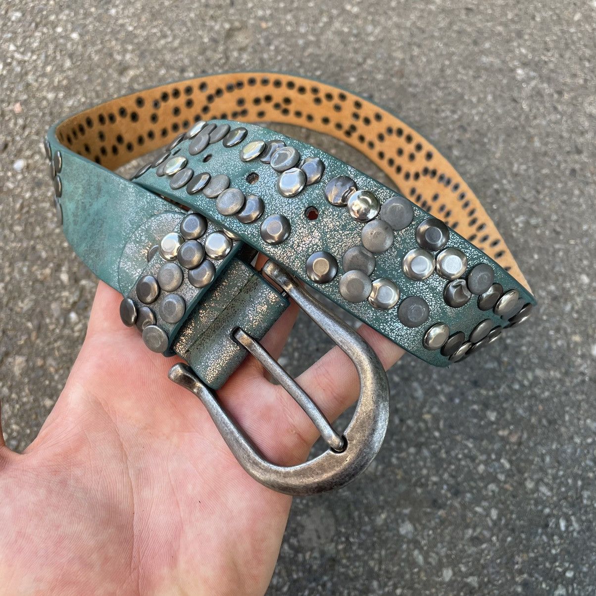 Vintage Vintage Y2K Studded Leather Belt Punk Goth Rave Alt Baggy OS Size ONE SIZE - 3 Thumbnail