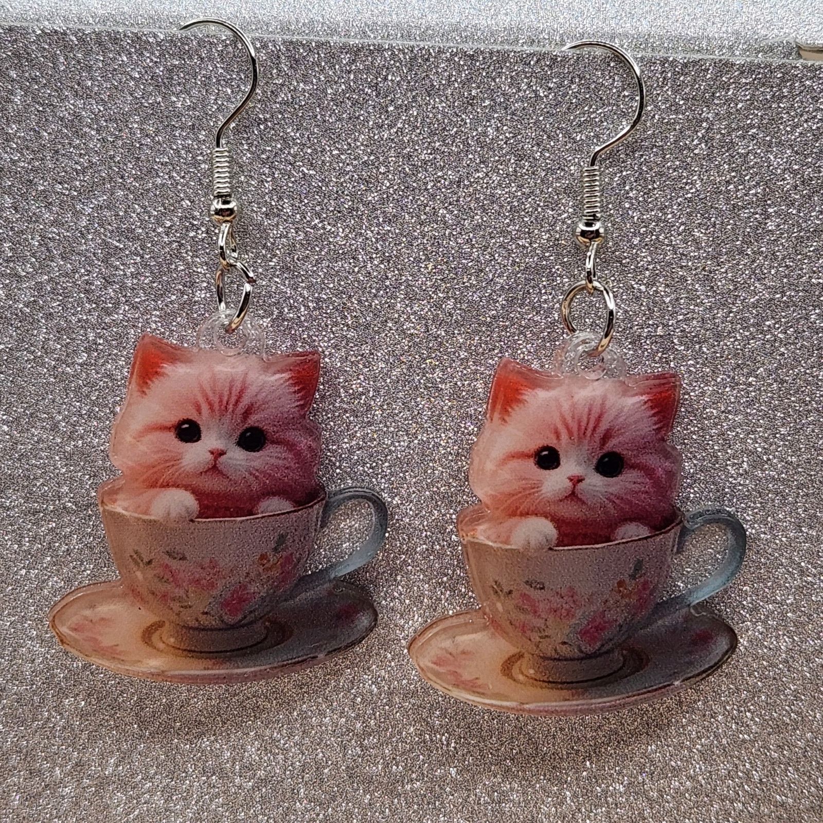 Other Pink Cat in Floral Teacup Acrylic Earrings Size ONE SIZE - 5 Thumbnail