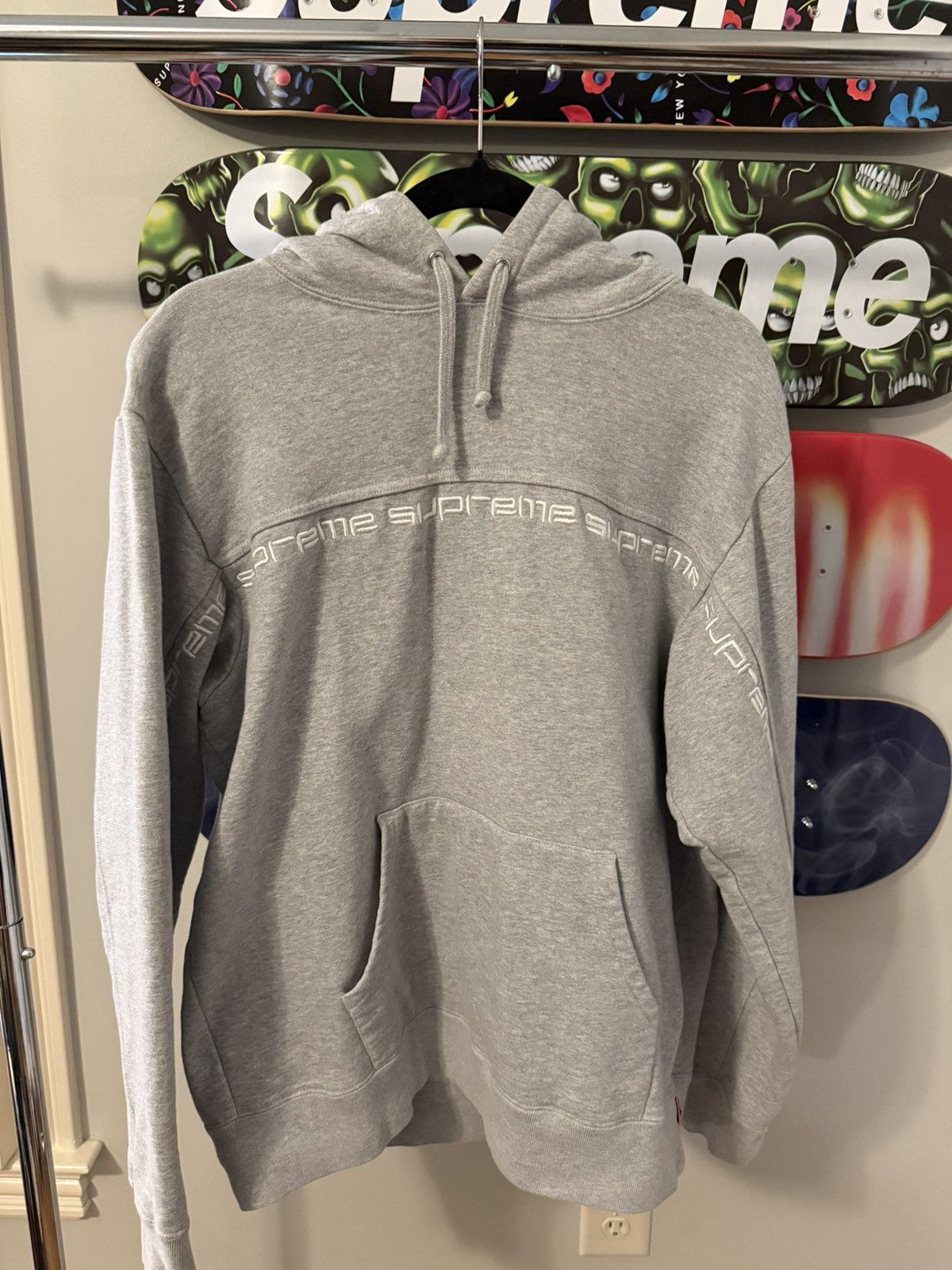 Supreme Text Stripe Hoodie | Grailed