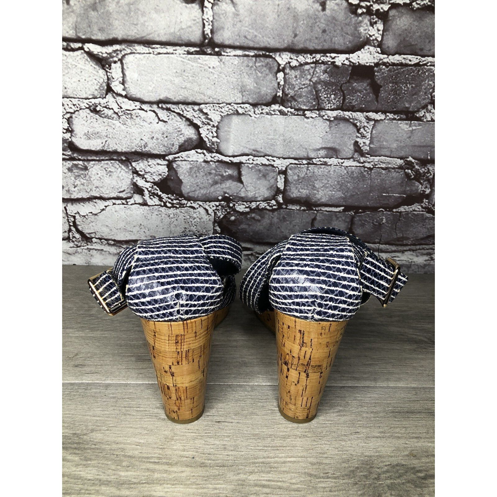 Cole Haan Cole Haan Grand OS Blue White Stripe Leather Cork Wedge Sand Size US 7.5 / IT 37.5 - 3 Thumbnail