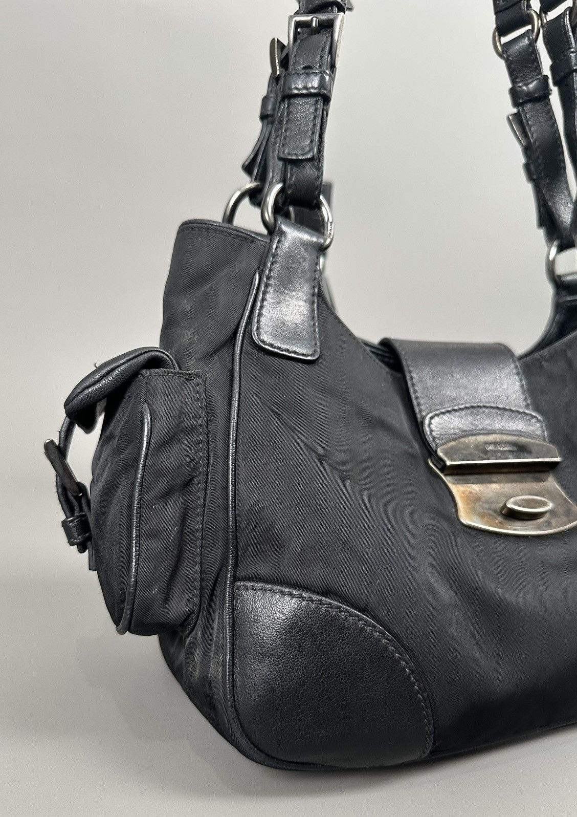 Prada Prada - Nylon/Leather Shoulder Bag - Small Sides Pocket Size ONE SIZE - 3 Thumbnail
