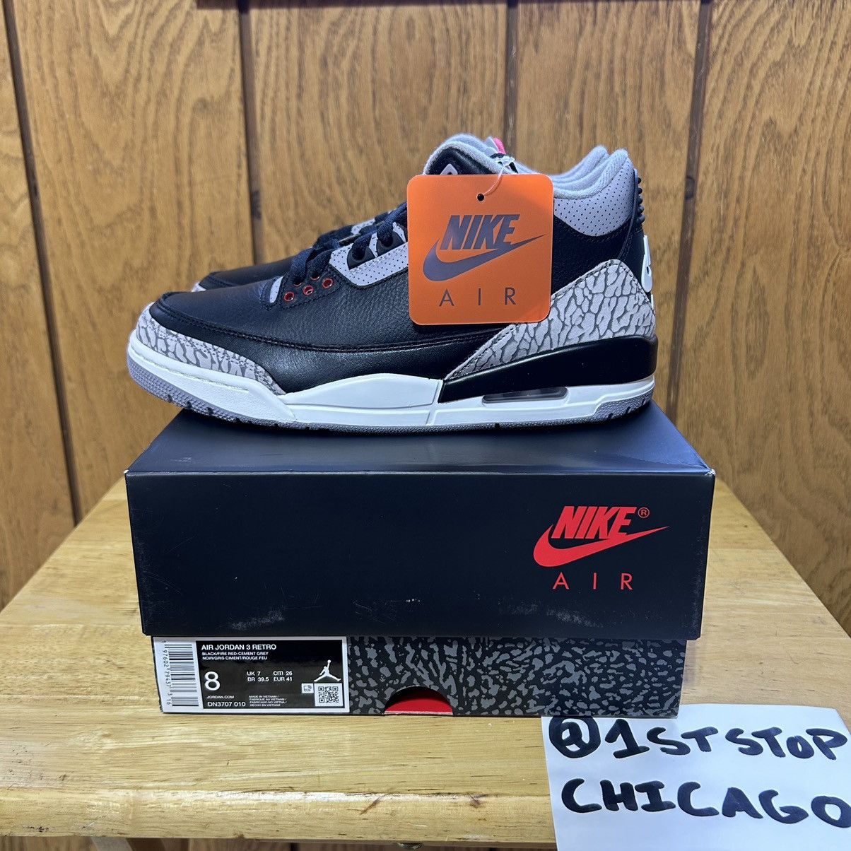 Designer × Jordan Brand × Nike Nike Air Jordan 3 Retro Black Cement Men's Size 8 NEW Size US 8 / EU 41 - 6 Thumbnail