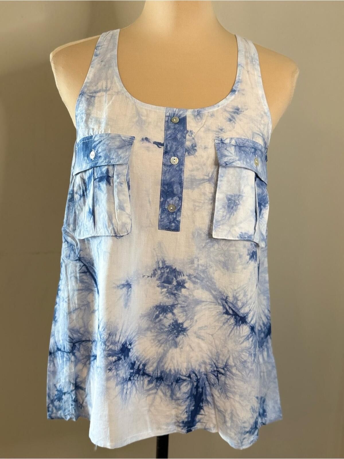 Other Entro blue white tie dye tank top pockets racer back SZ SM Size S / US 4 / IT 40 - 1 Thumbnail
