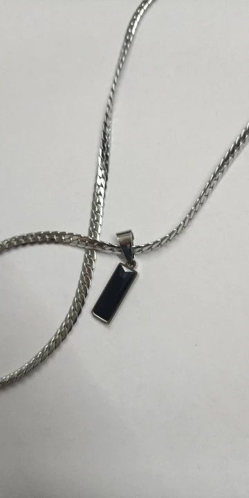 Other Black Stone Stainless Steel Flat Cuban Chain Necklace Size ONE SIZE - 6 Thumbnail