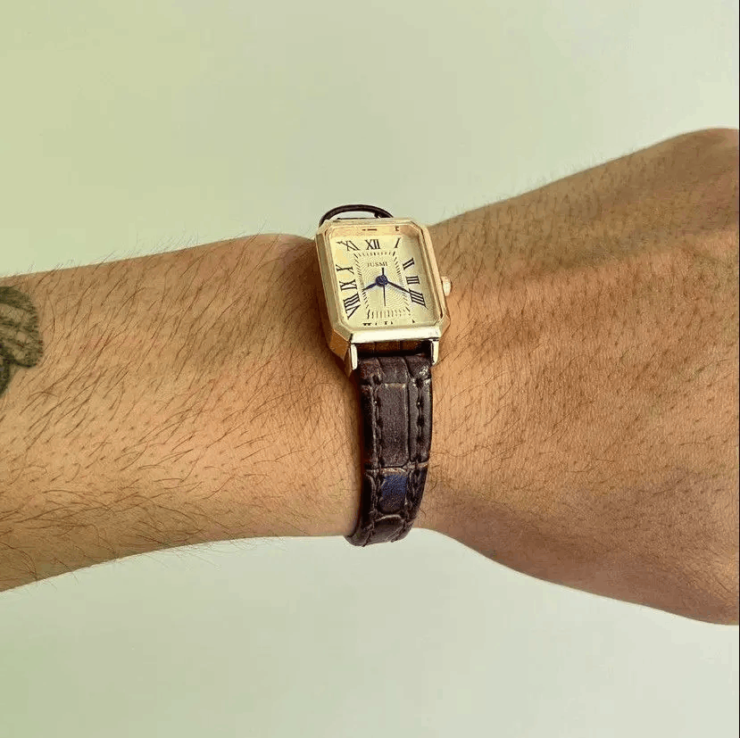 Jewelry 2000s vintage style rectangle brown leather luxury watch Size ONE SIZE - 3 Thumbnail