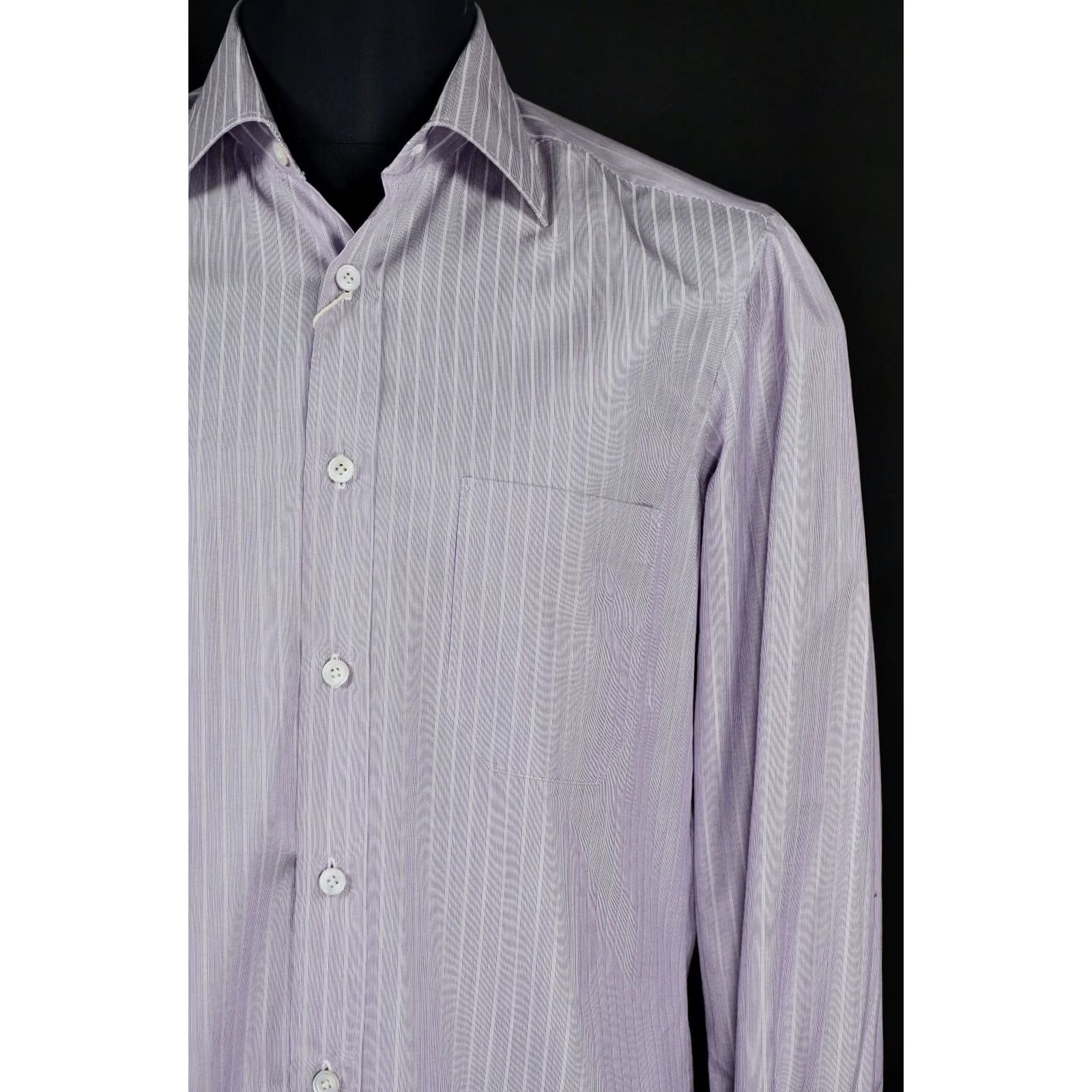 Kiton Kiton Dress Shirt Striped Cotton Long Sleeve 16/41 Lily White 16/41 Mens Classic Shirt Size 42R - 6 Thumbnail
